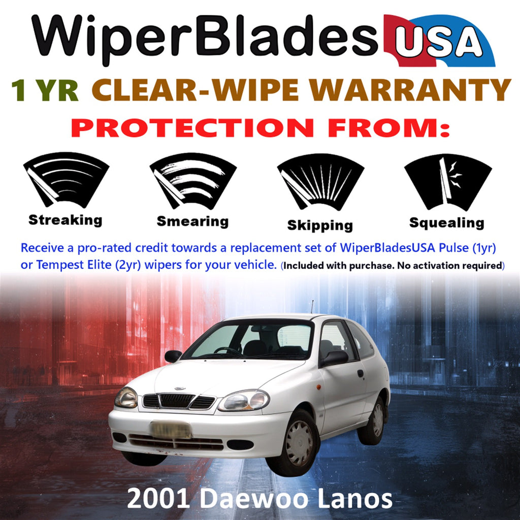 2001 Daewoo Lanos Front Wiper blades Set Includes 1yr Wear Warranty & Free Delivery