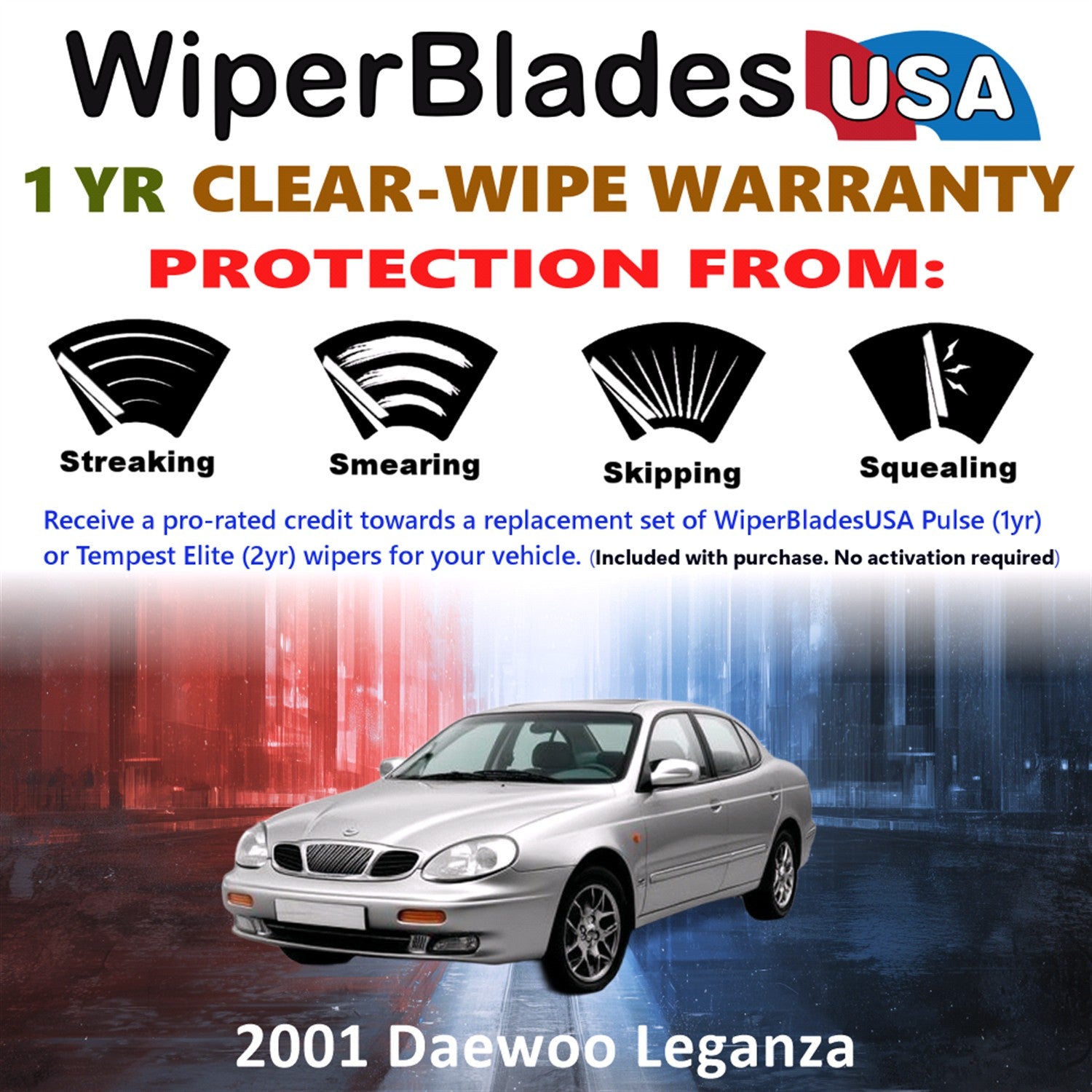 2001 Daewoo Leganza Front Wiper blades Set Includes 1yr Wear Warranty & Free Delivery