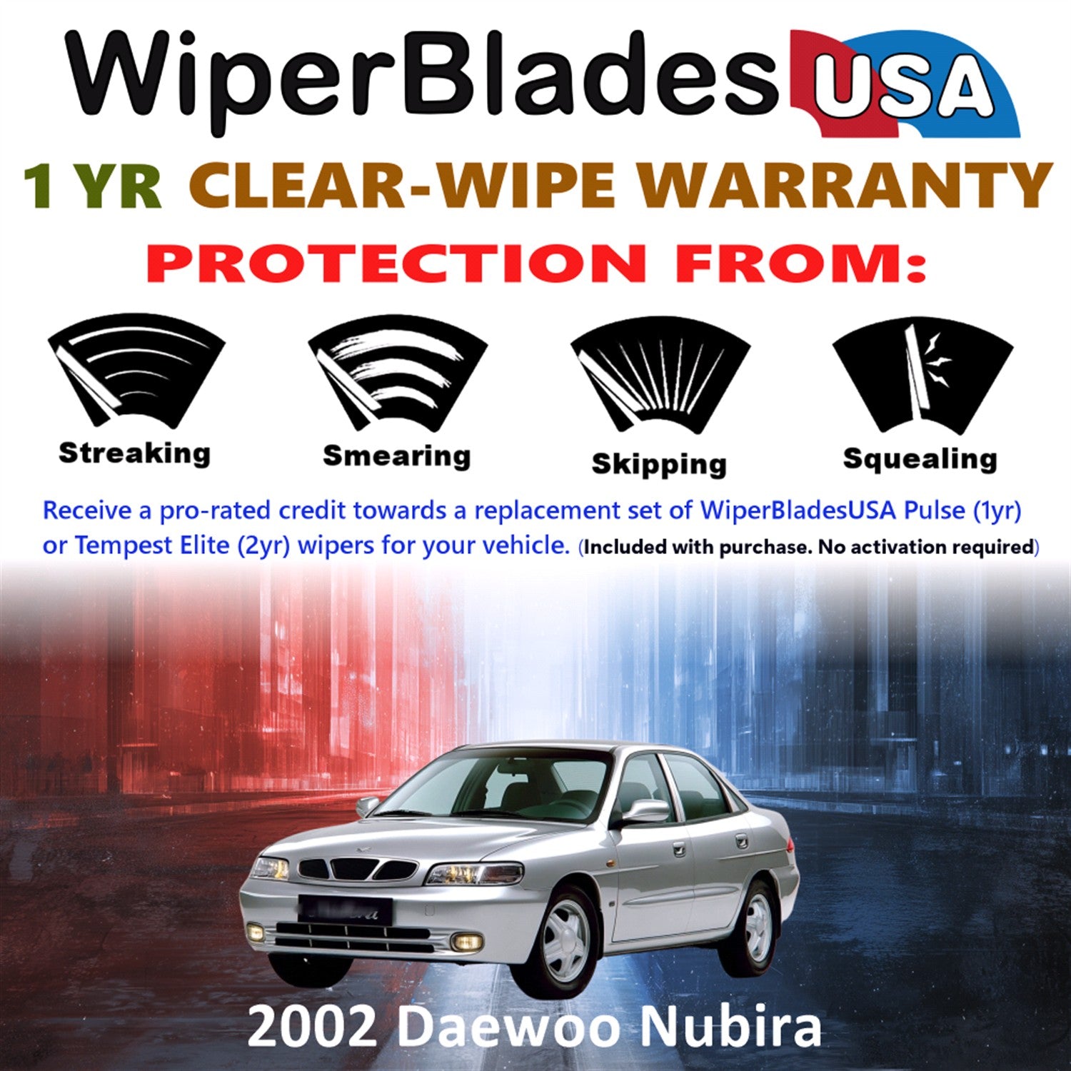 2002 Daewoo Nubira Front Wiper blades Set Includes 1yr Wear Warranty & Free Delivery