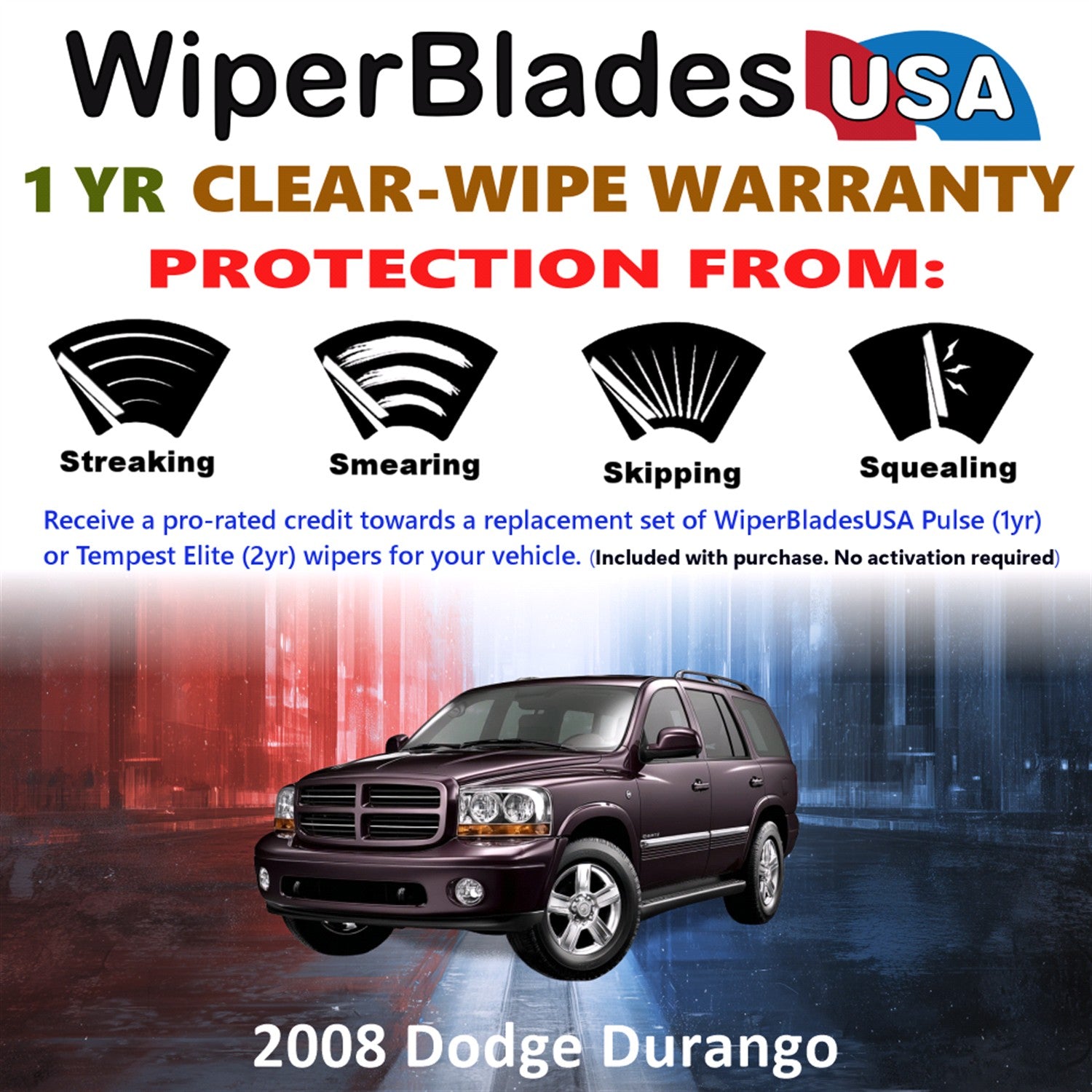 2008 Dodge Durango Front w/Rear Wiper blades Set Includes 1yr Wear Warranty & Free Delivery