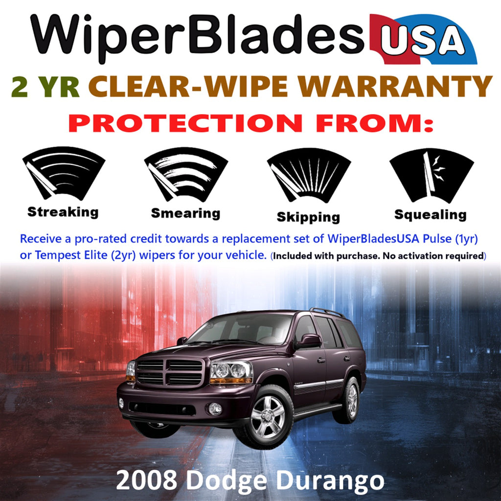 2008 Dodge Durango Front w/Rear Wiper blades Set  Includes 2yr Wear Warranty & Free Delivery