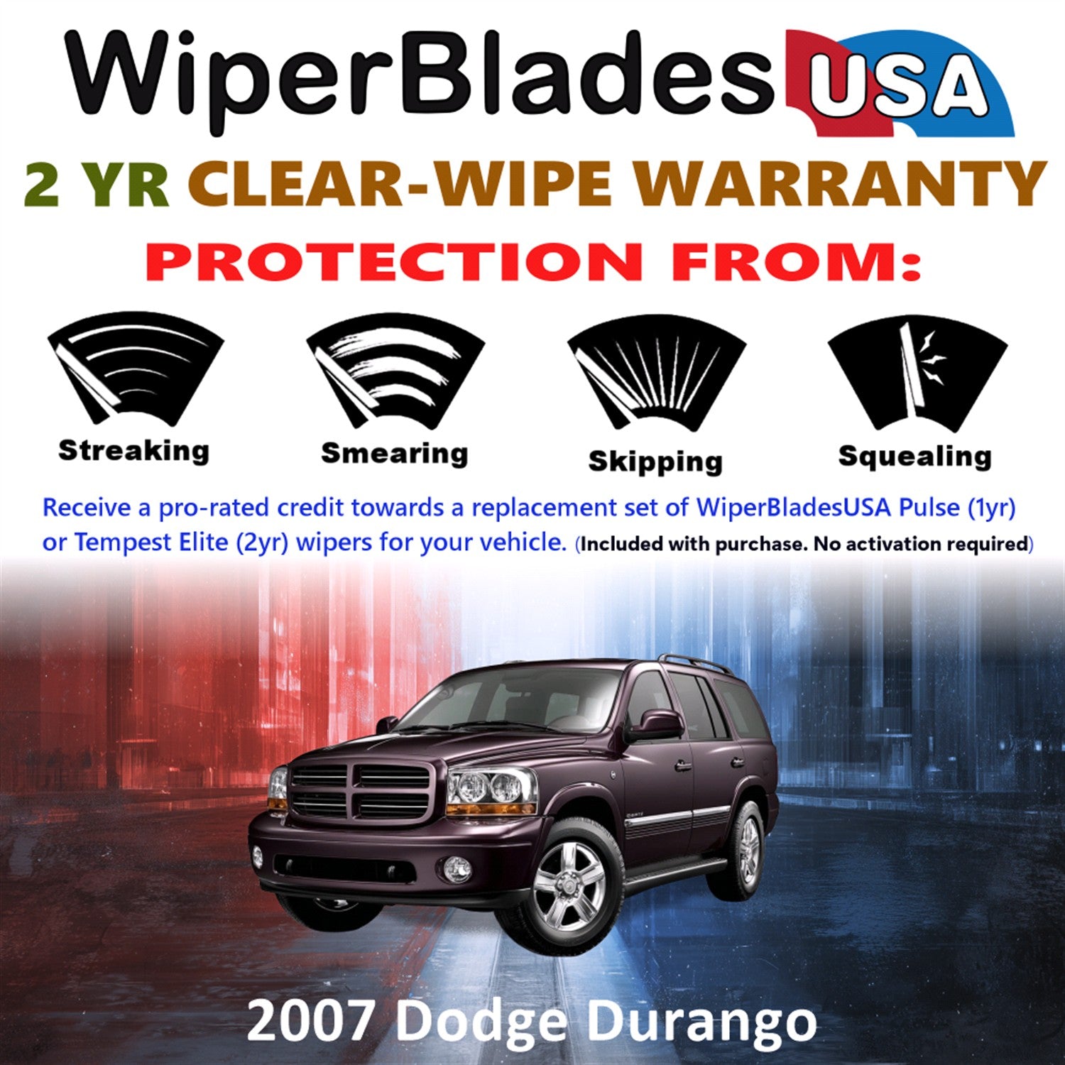 2007 Dodge Durango Front w/Rear Wiper blades Set  Includes 2yr Wear Warranty & Free Delivery