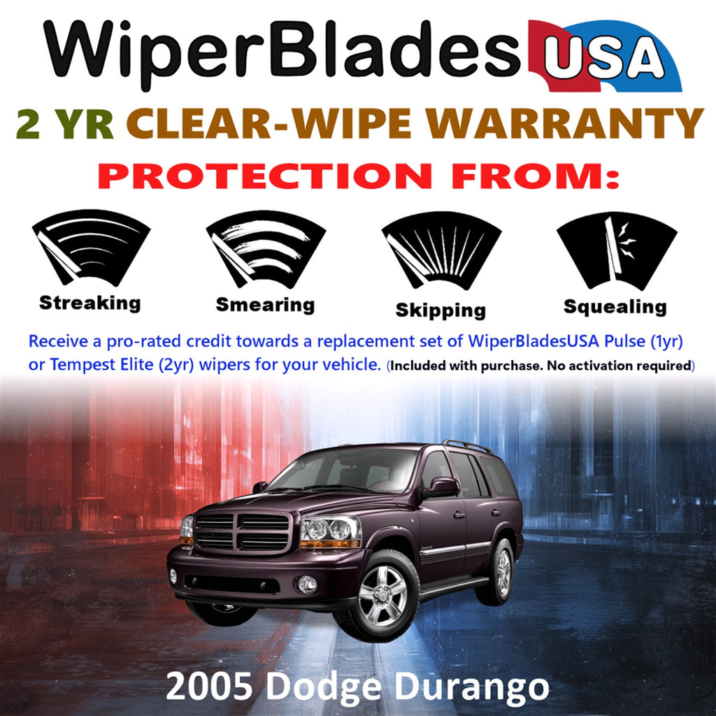 2005 Dodge Durango Front w/Rear Wiper blades Set  Includes 2yr Wear Warranty & Free Delivery