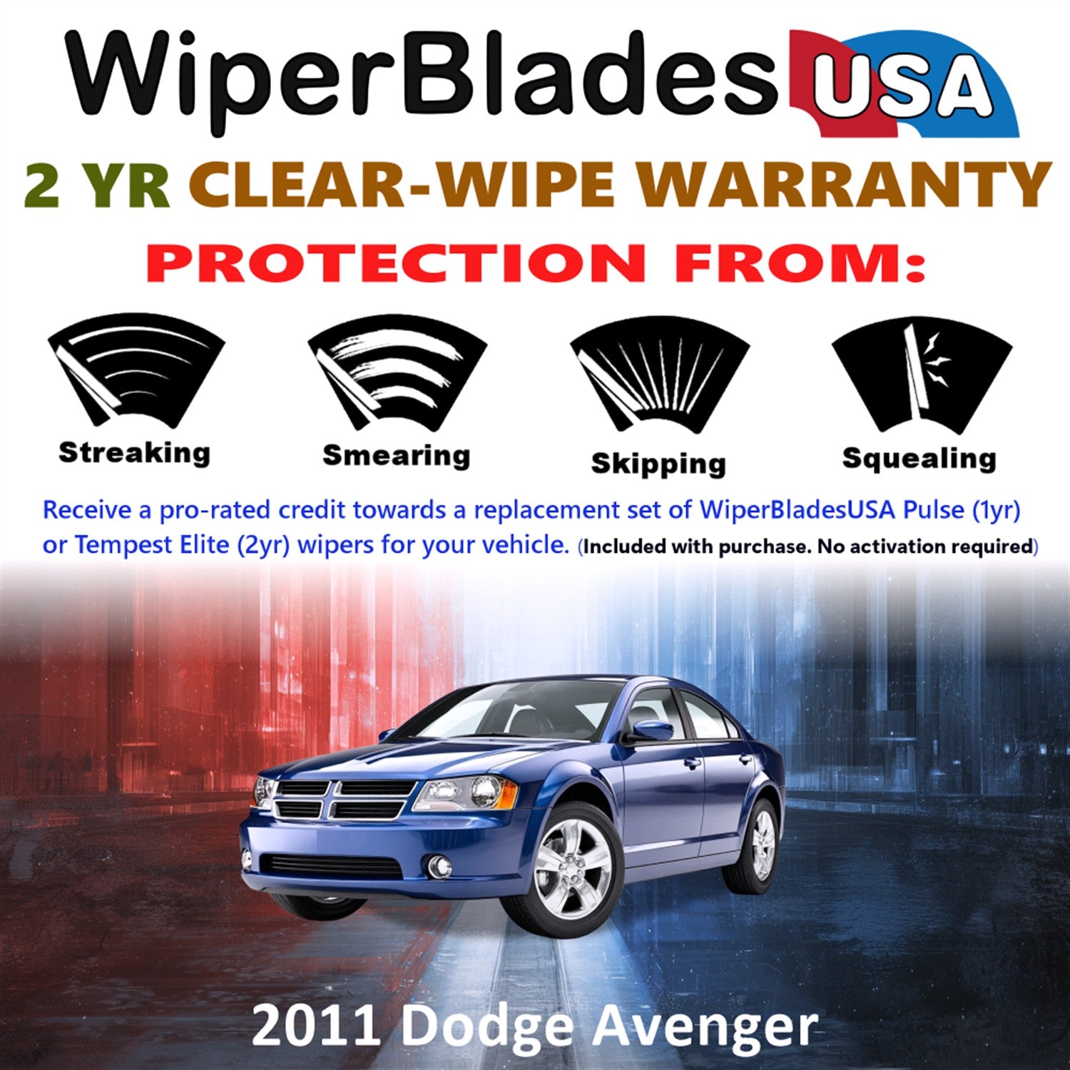 2011 Dodge Avenger Front Wiper blades Set  Includes 2yr Wear Warranty & Free Delivery