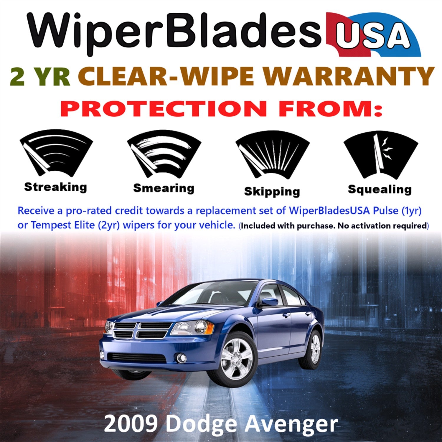 2009 Dodge Avenger Front Wiper blades Set  Includes 2yr Wear Warranty & Free Delivery