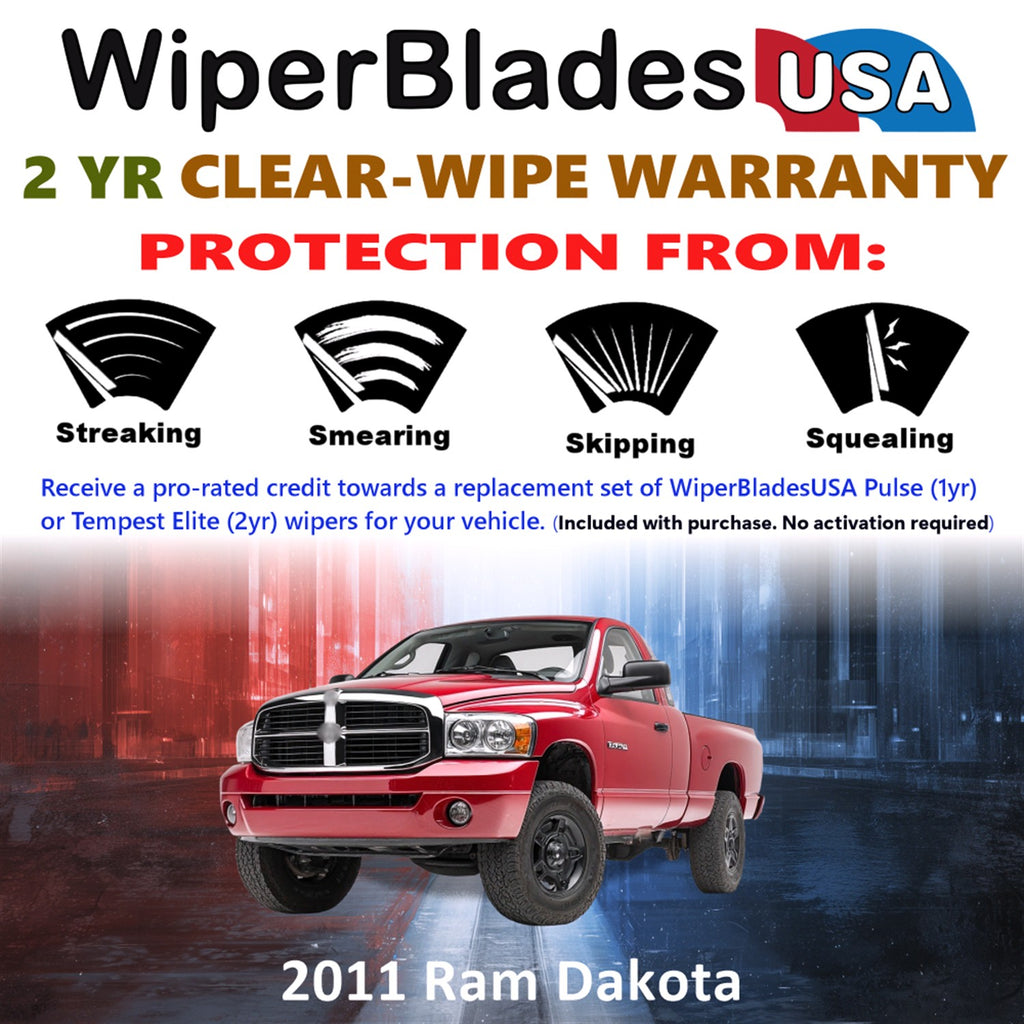 2011 Ram Dakota Front Wiper blades Set  Includes 2yr Wear Warranty & Free Delivery