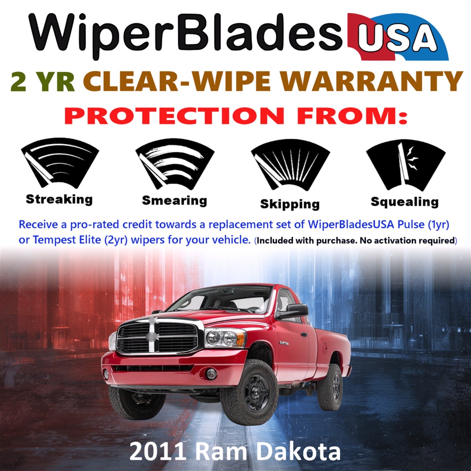 2011 Ram Dakota Front Wiper blades Set  Includes 2yr Wear Warranty & Free Delivery