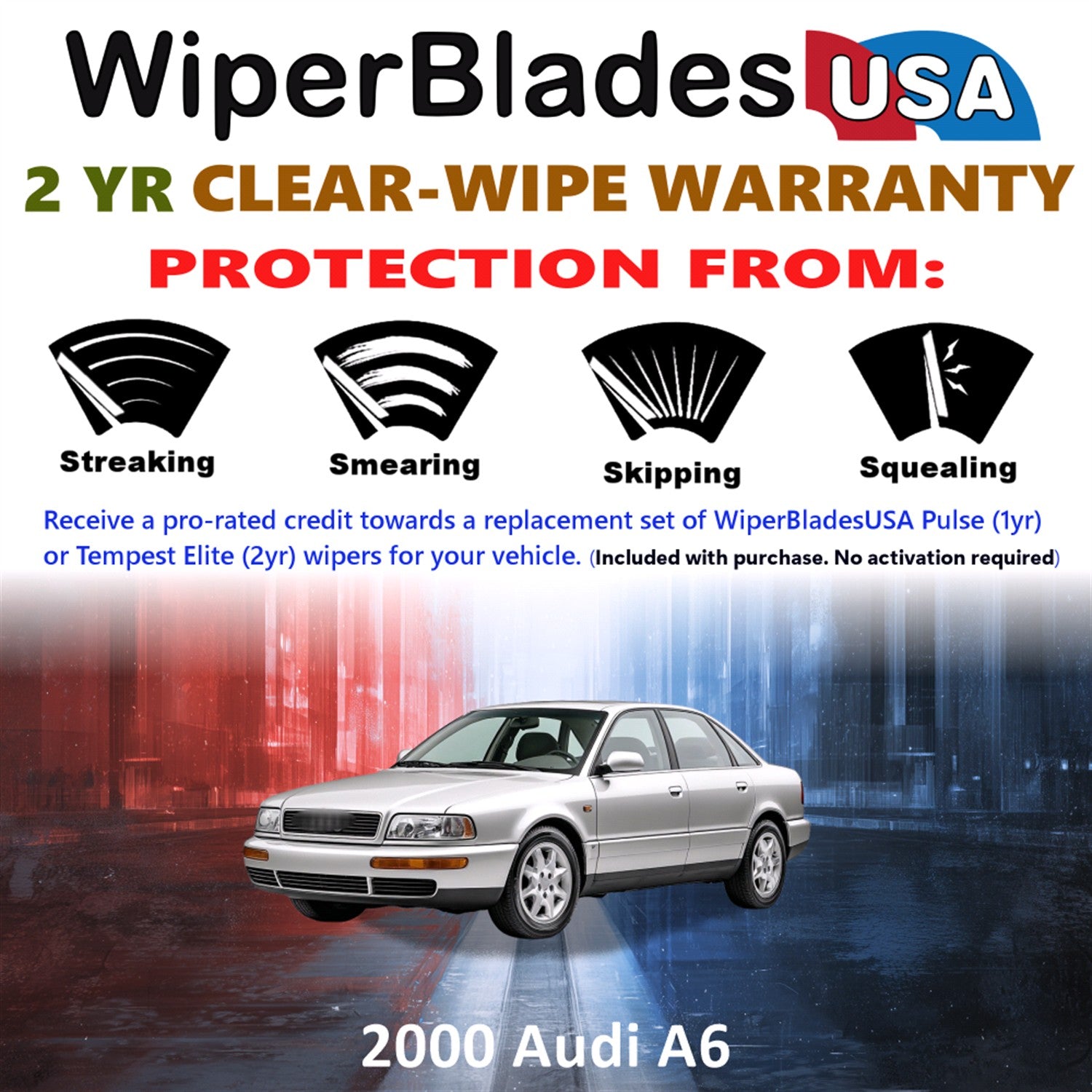 2000 Audi A6 Front w/Rear Wiper blades Set  Includes 2yr Wear Warranty & Free Delivery
