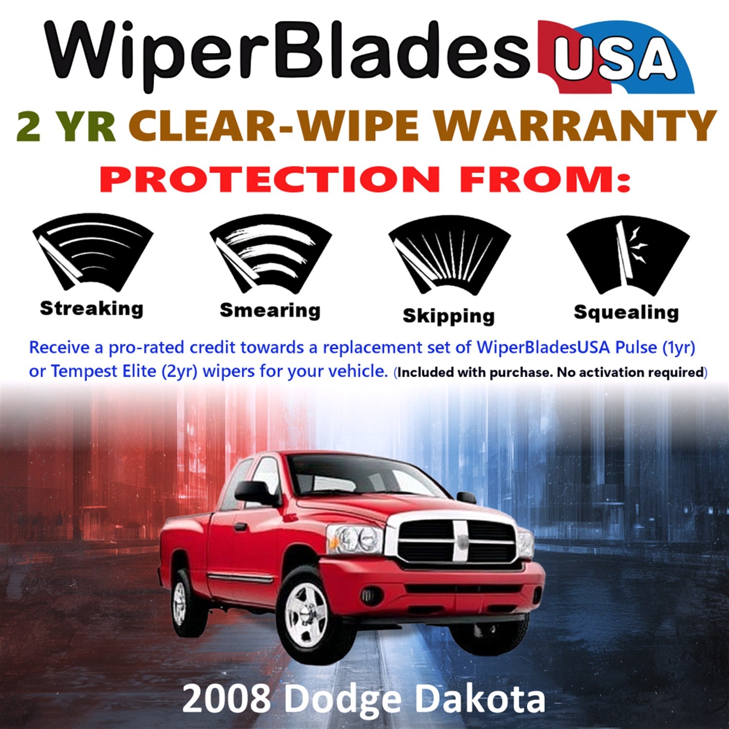 2008 Dodge Dakota Front Wiper blades Set  Includes 2yr Wear Warranty & Free Delivery