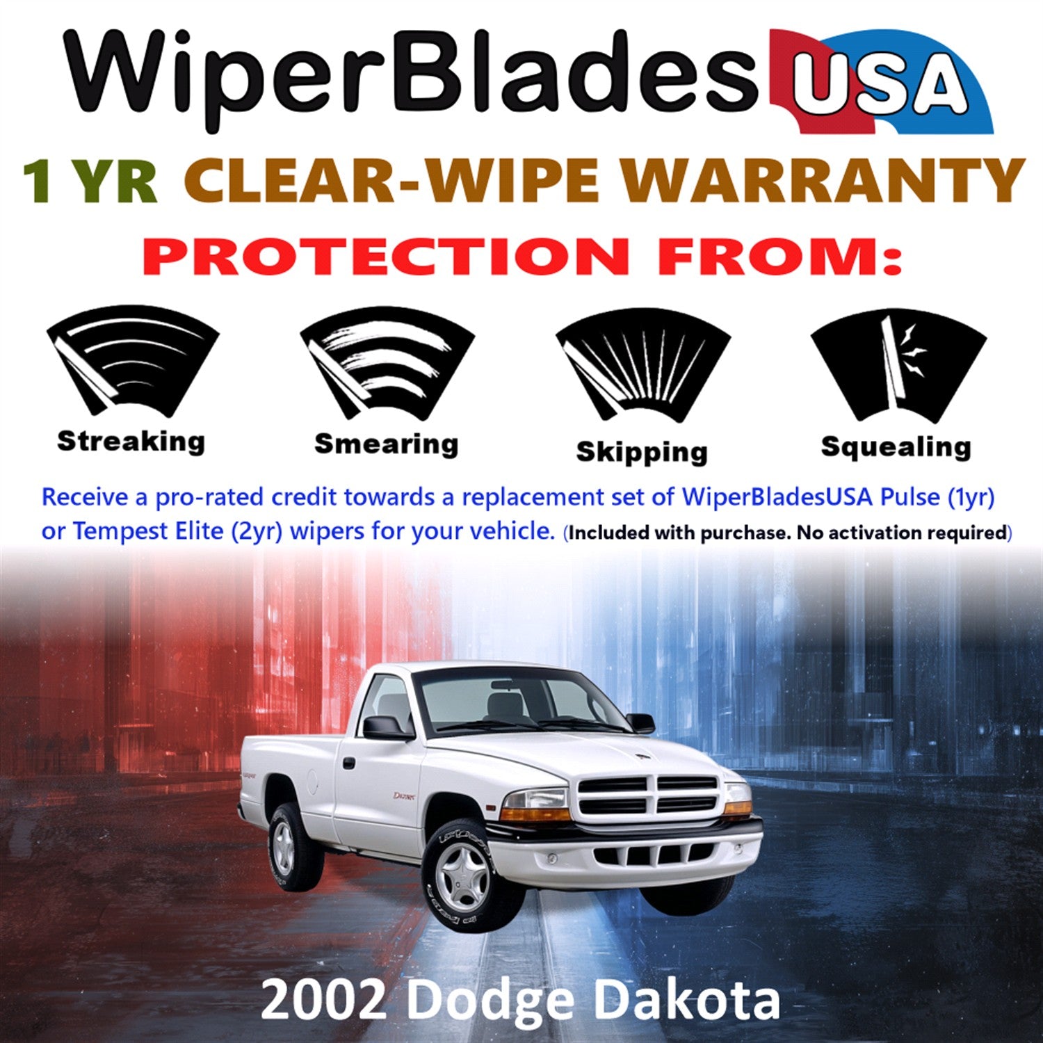2002 Dodge Dakota Front Wiper blades Set Includes 1yr Wear Warranty & Free Delivery