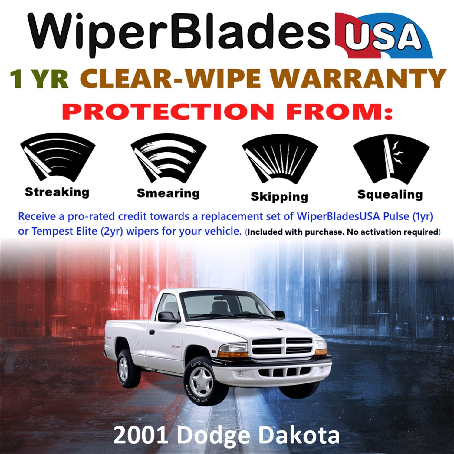 2001 Dodge Dakota Front Wiper blades Set Includes 1yr Wear Warranty & Free Delivery