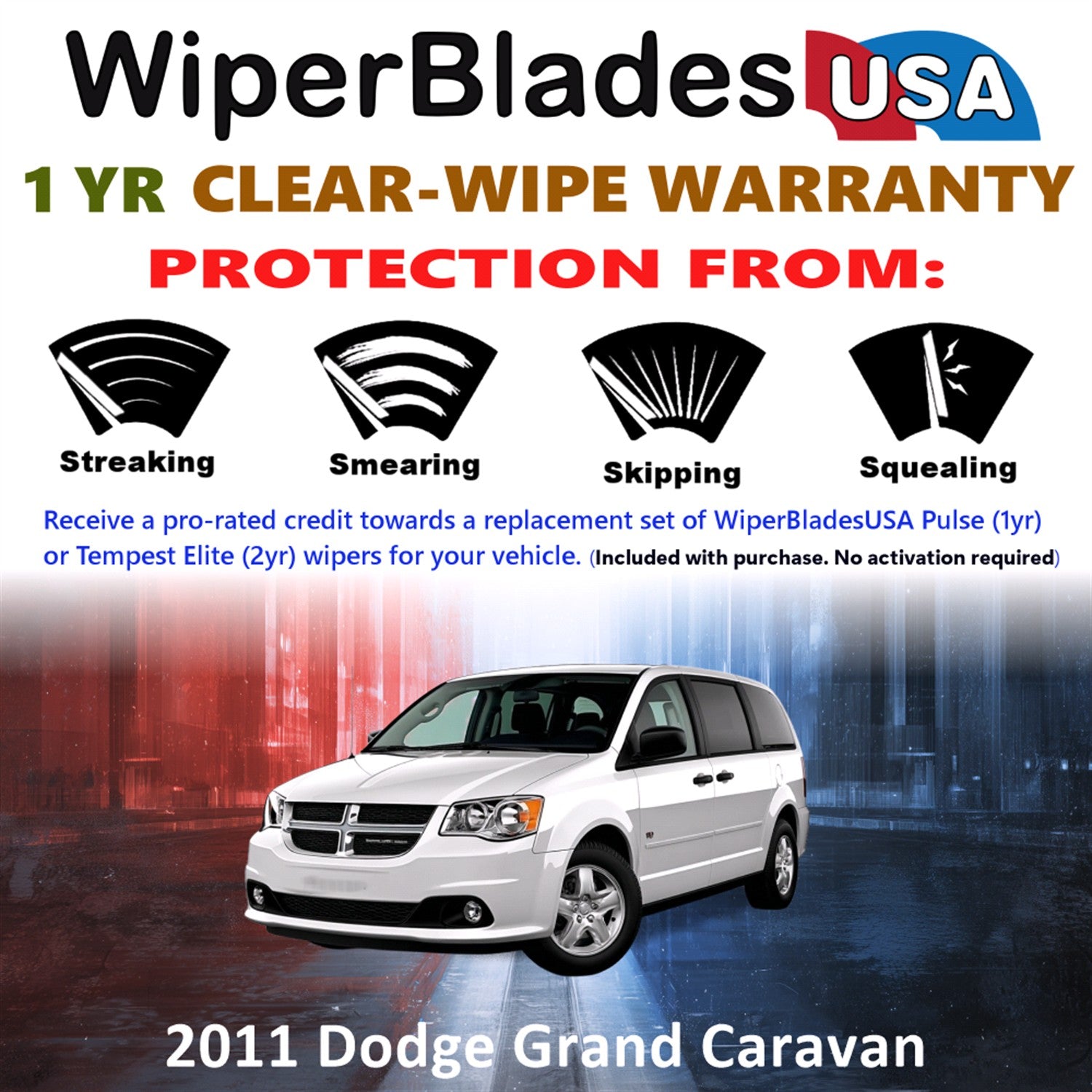 2011 Dodge Grand Caravan Front w/Rear Wiper blades Set Includes 1yr Wear Warranty & Free Delivery