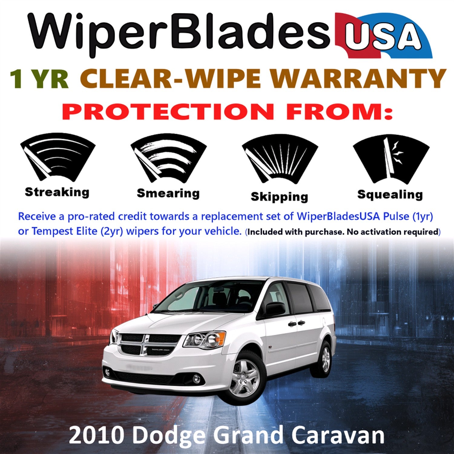 2010 Dodge Grand Caravan Front w/Rear Wiper blades Set Includes 1yr Wear Warranty & Free Delivery