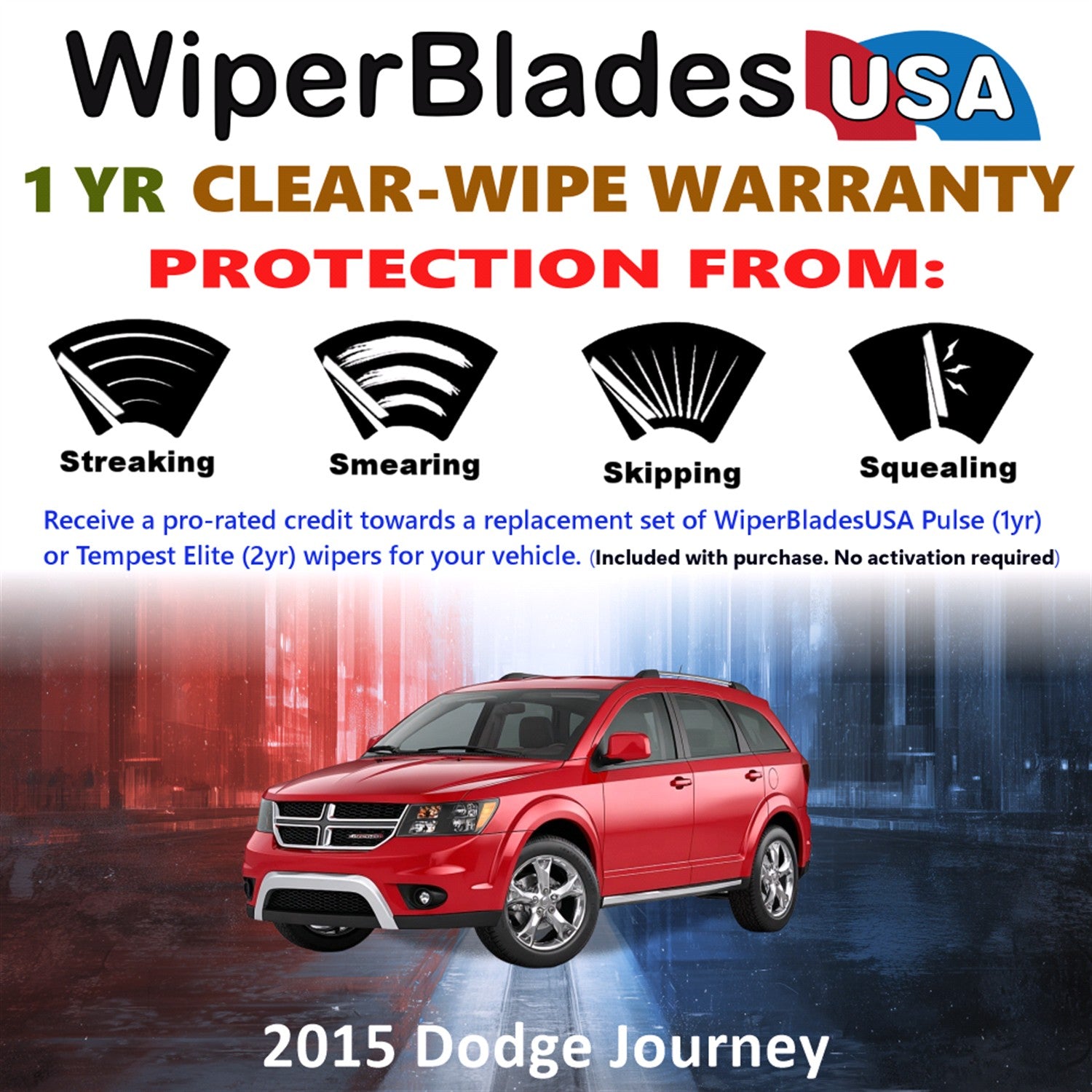 2015 Dodge Journey Front Wiper blades Set Includes 1yr Wear Warranty & Free Delivery