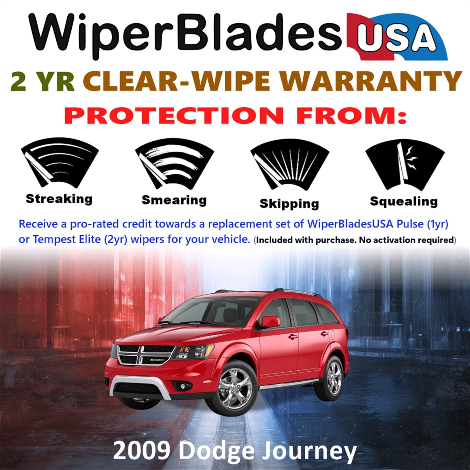 2009 Dodge Journey Front w/Rear Wiper blades Set  Includes 2yr Wear Warranty & Free Delivery