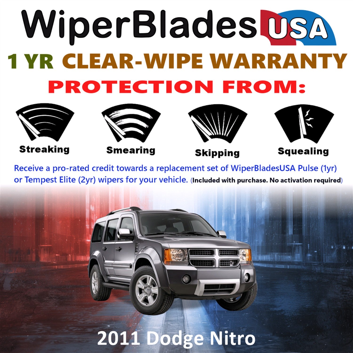 2011 Dodge Nitro Front w/Rear Wiper blades Set Includes 1yr Wear Warranty & Free Delivery