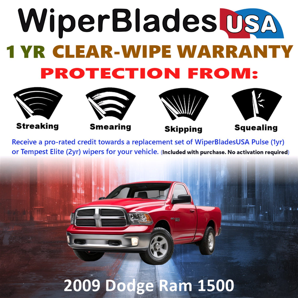 2009 Dodge Ram 1500 Front Wiper blades Set Includes 1yr Wear Warranty & Free Delivery