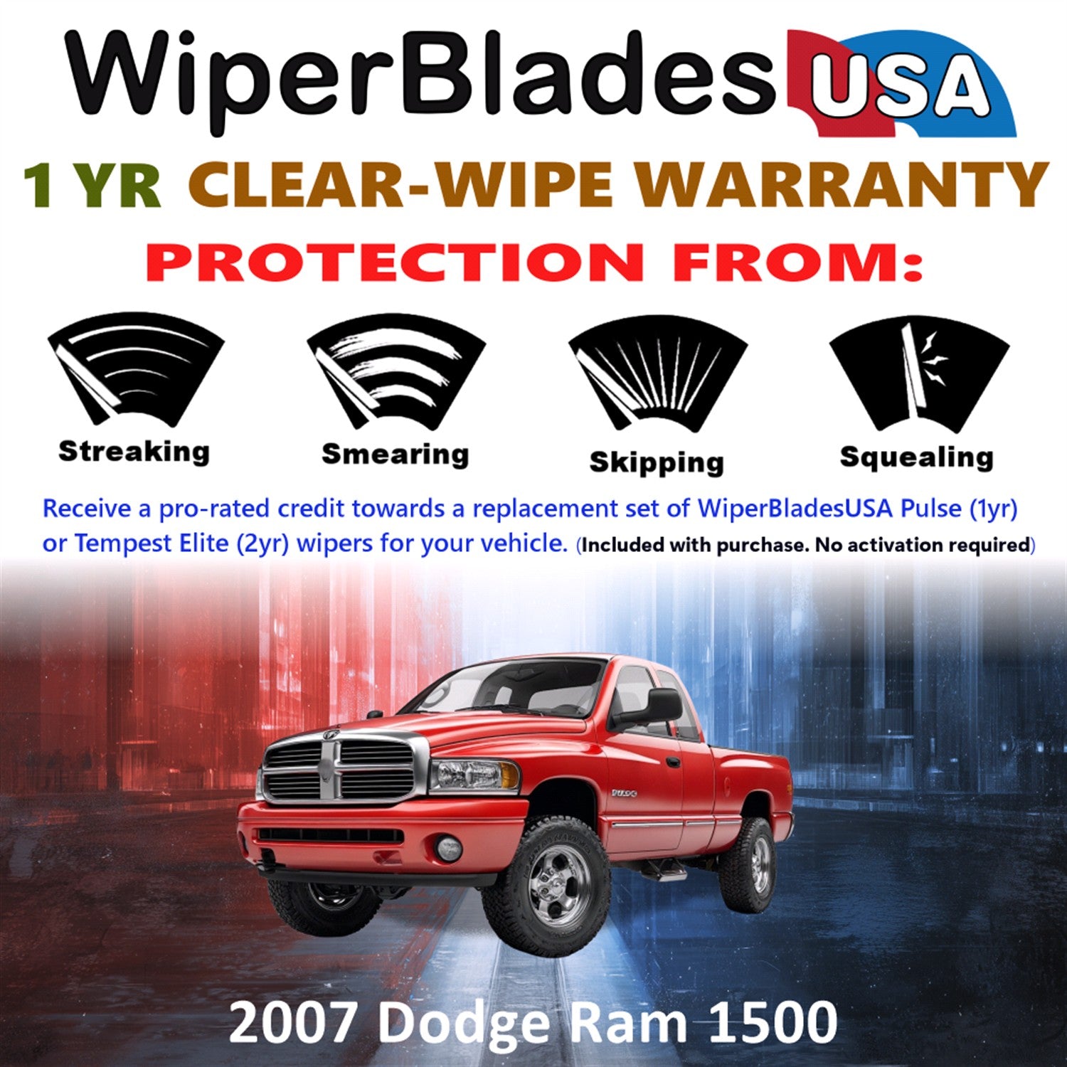 2007 Dodge Ram 1500 Front Wiper blades Set Includes 1yr Wear Warranty & Free Delivery