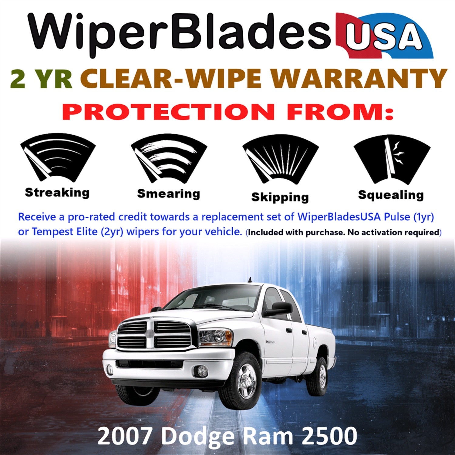 2007 Dodge Ram 2500 Front Wiper blades Set  Includes 2yr Wear Warranty & Free Delivery