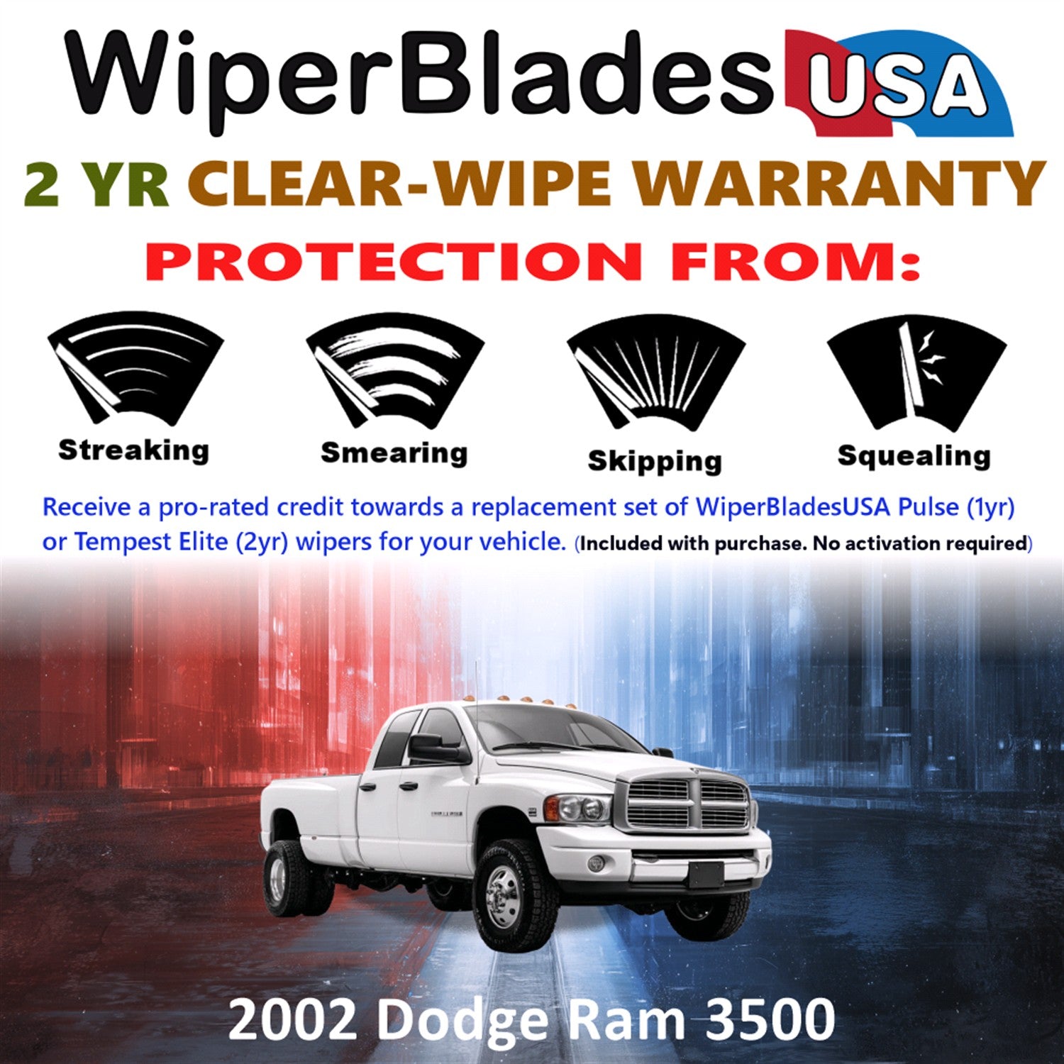 2002 Dodge Ram 3500 Front Wiper blades Set  Includes 2yr Wear Warranty & Free Delivery