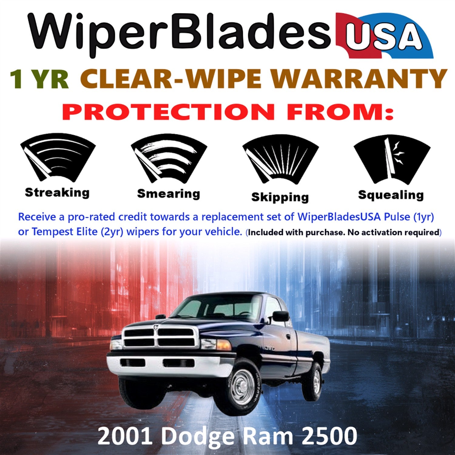 2001 Dodge Ram 2500 Front Wiper blades Set Includes 1yr Wear Warranty & Free Delivery