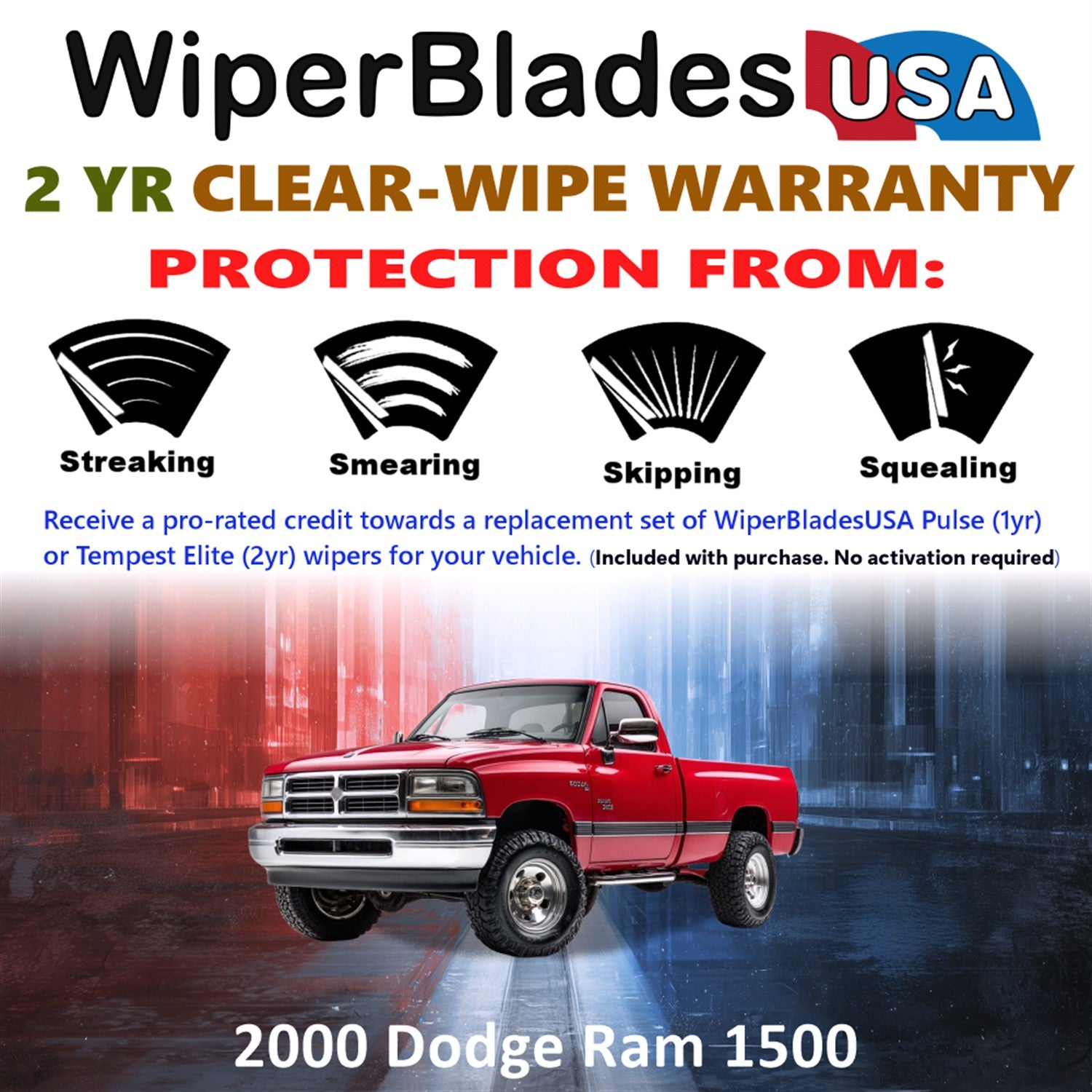 2000 Dodge Ram 1500 Front Wiper blades Set  Includes 2yr Wear Warranty & Free Delivery