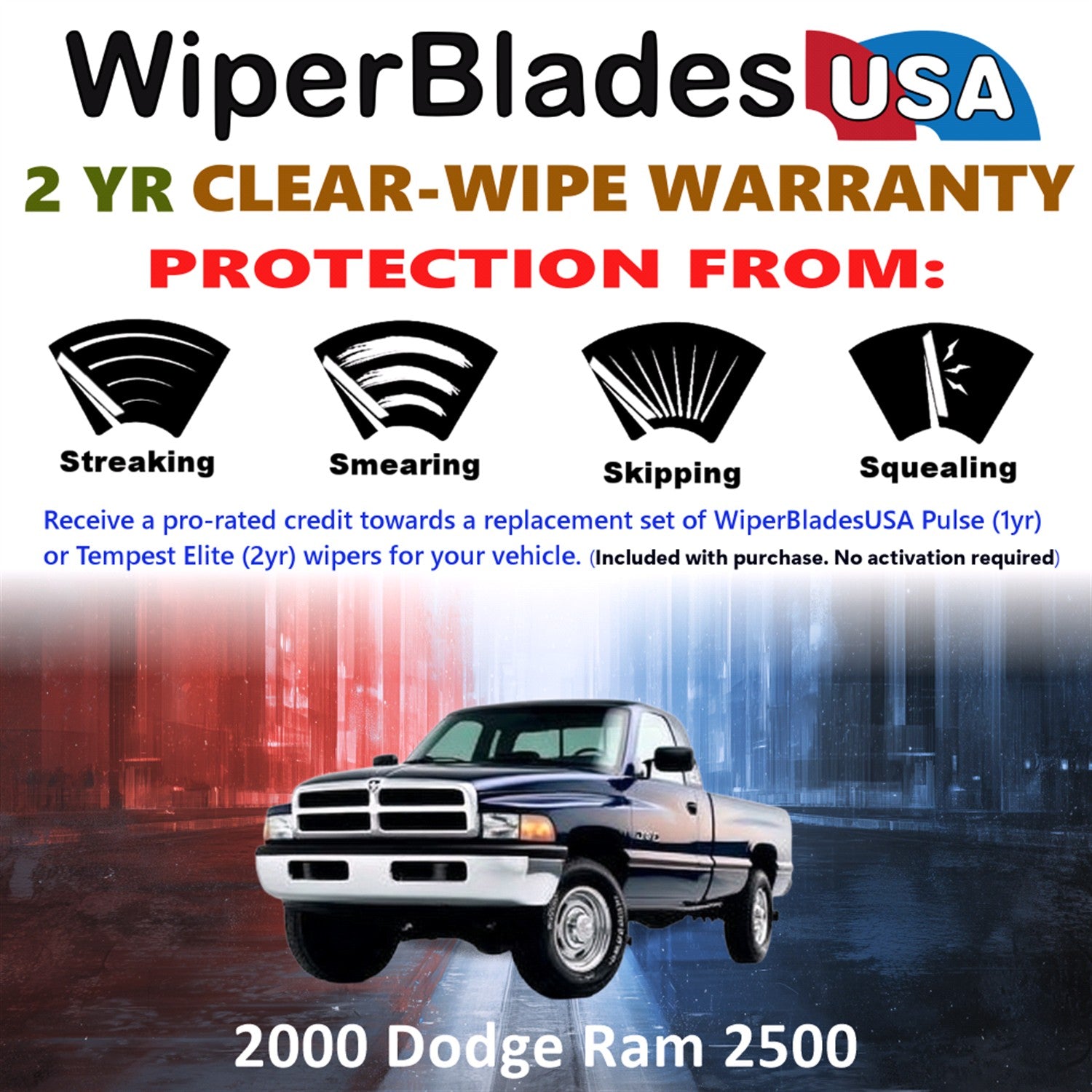 2000 Dodge Ram 2500 Front Wiper blades Set  Includes 2yr Wear Warranty & Free Delivery