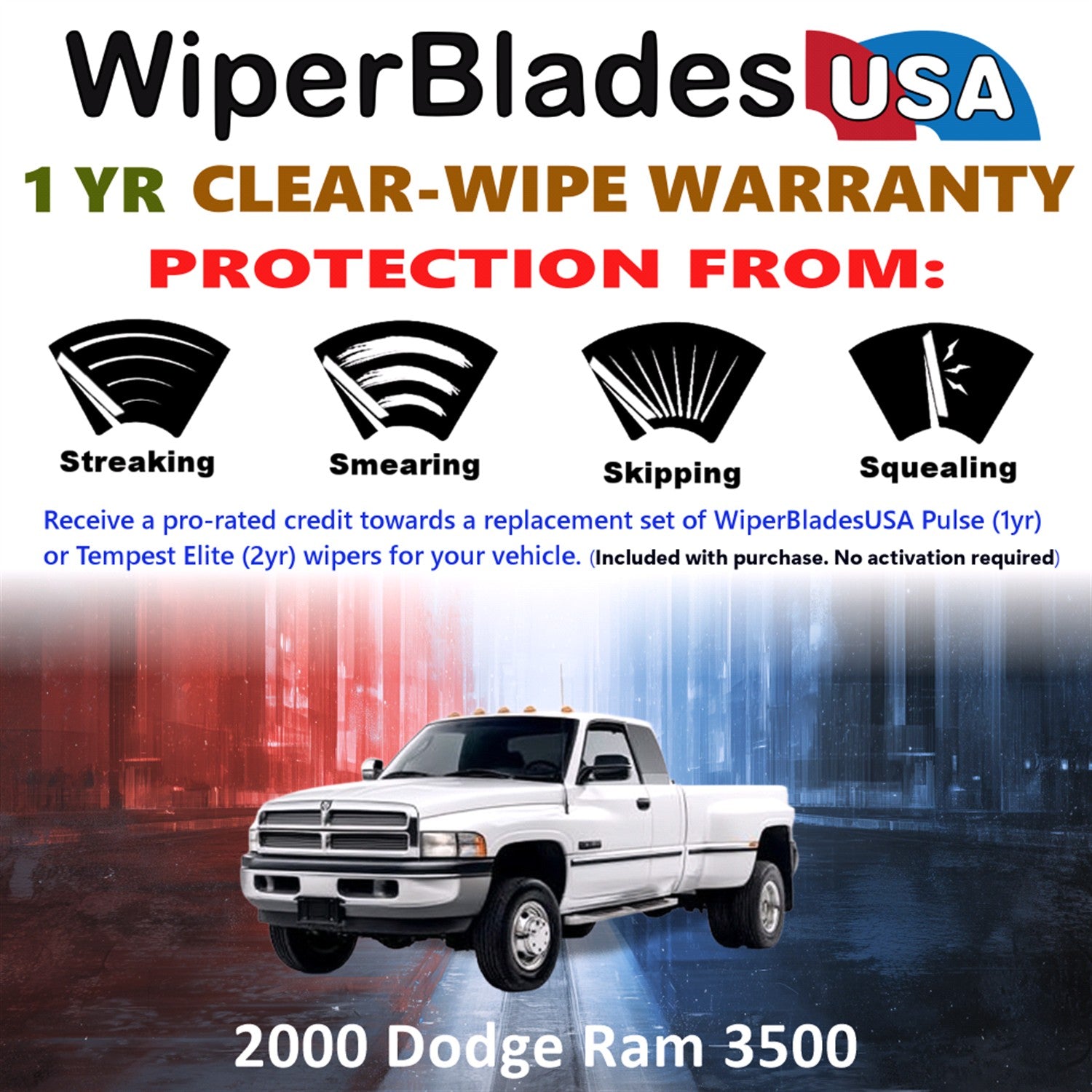 2000 Dodge Ram 3500 Front Wiper blades Set Includes 1yr Wear Warranty & Free Delivery