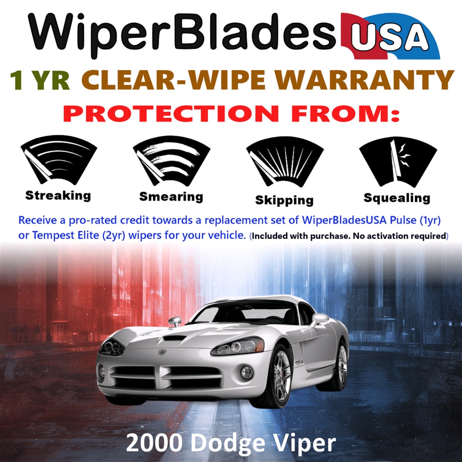 2000 Dodge Viper Front Wiper blades Set Includes 1yr Wear Warranty & Free Delivery