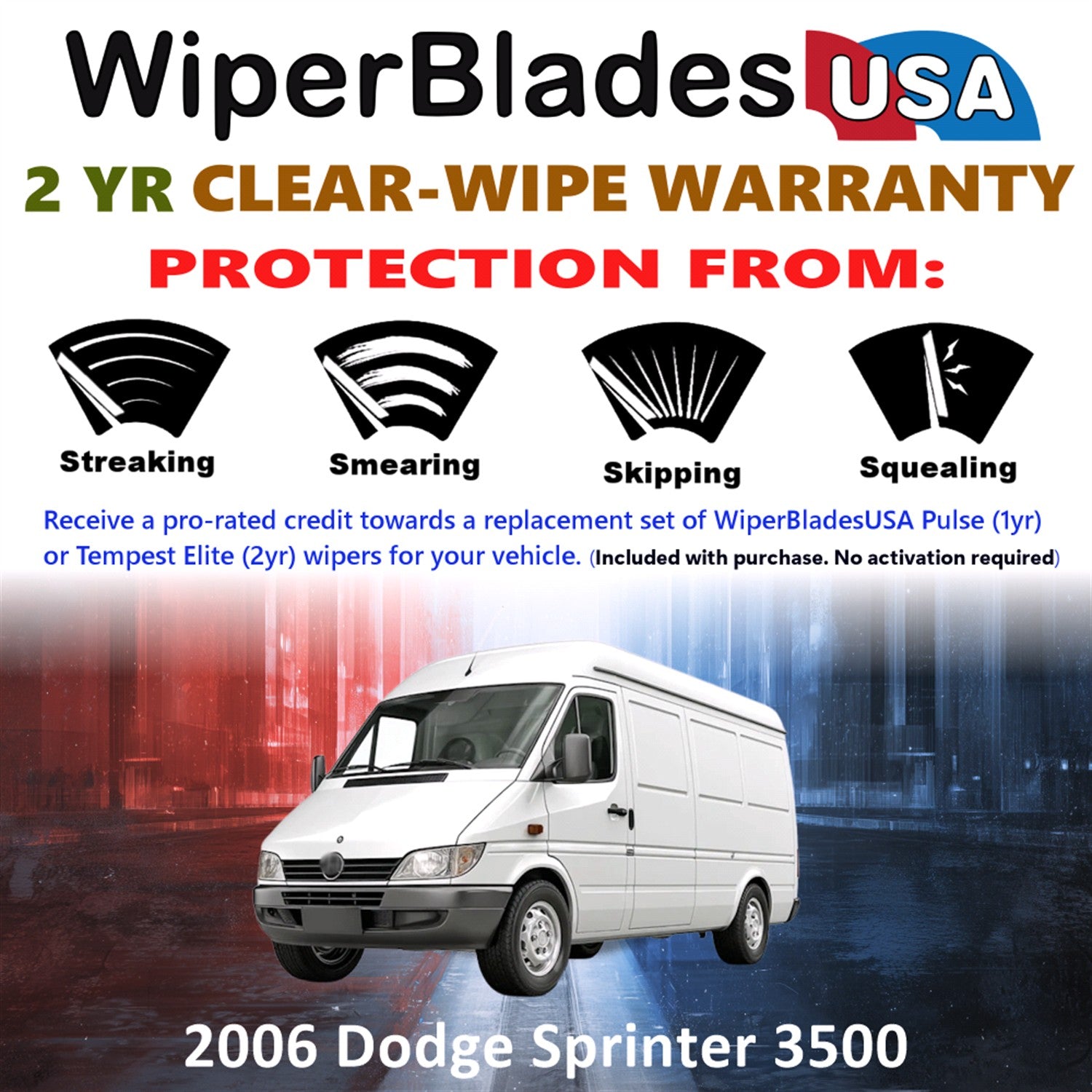 2006 Dodge Sprinter 3500 Front Wiper blades Set  Includes 2yr Wear Warranty & Free Delivery
