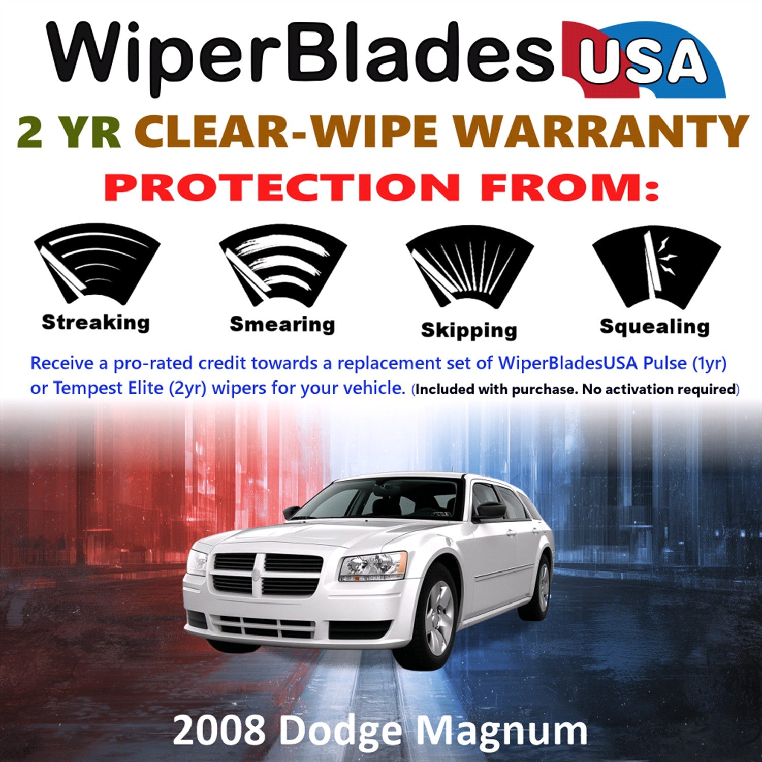 2008 Dodge Magnum Front w/Rear Wiper blades Set  Includes 2yr Wear Warranty & Free Delivery