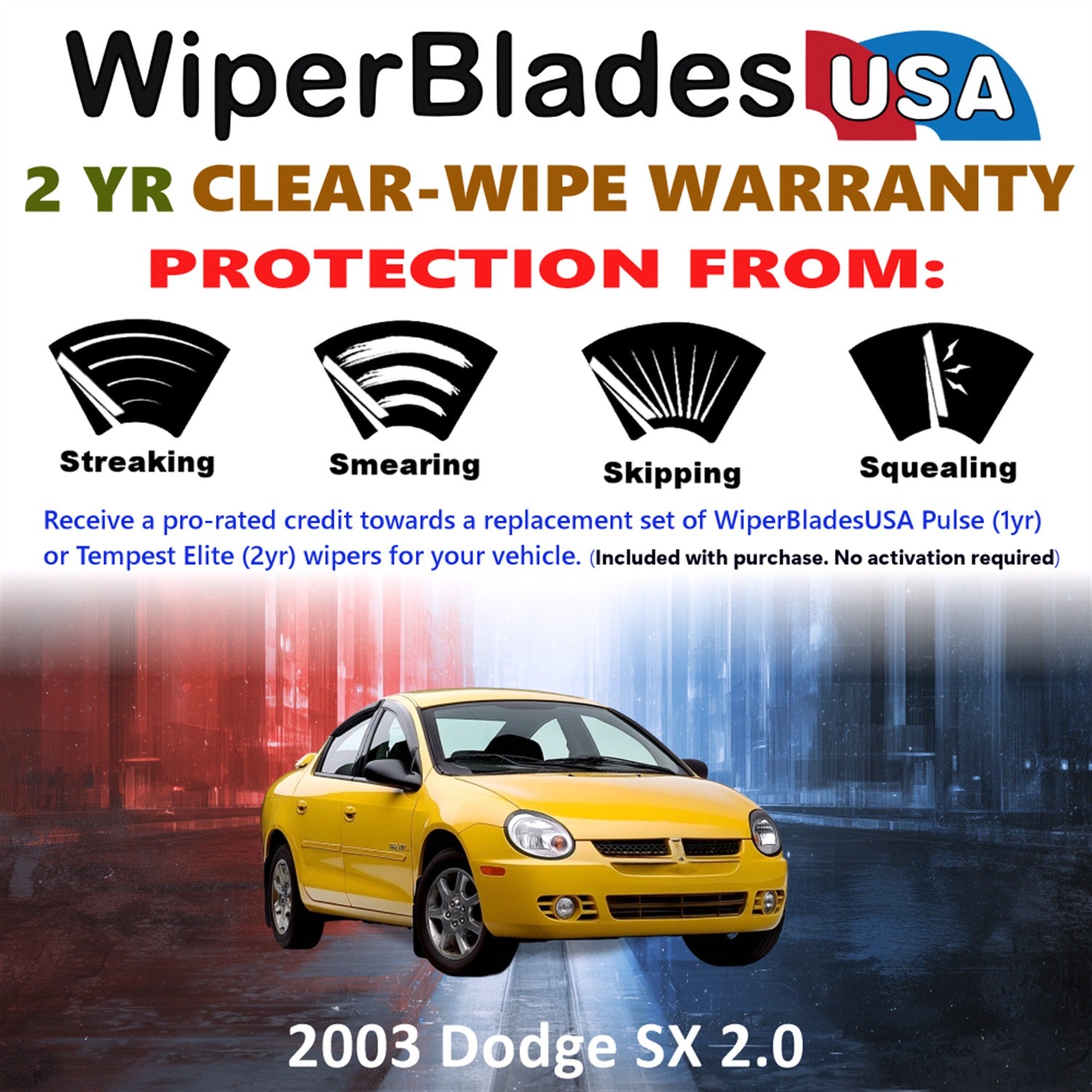 2003 Dodge SX 2.0 Front Wiper blades Set  Includes 2yr Wear Warranty & Free Delivery