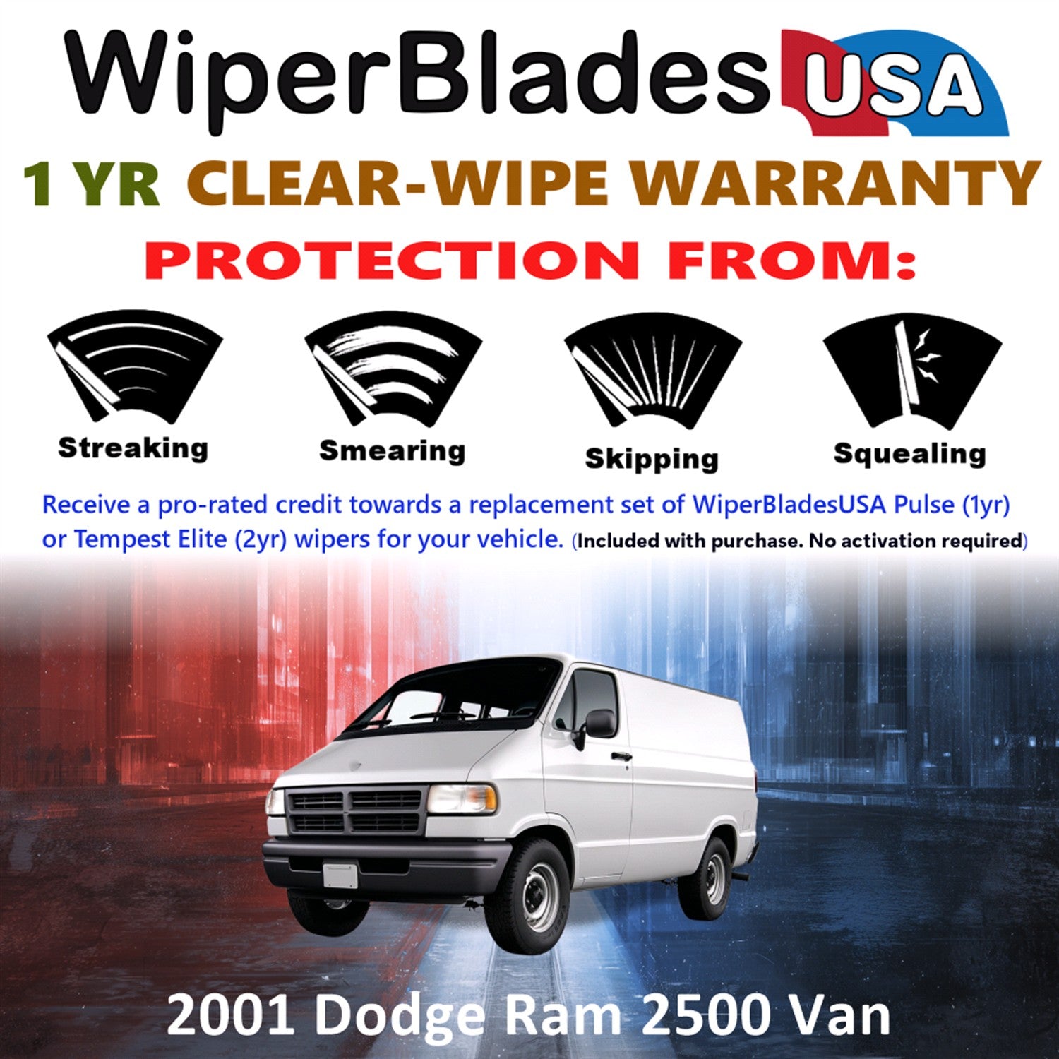 2001 Dodge Ram 2500 Van Front Wiper blades Set Includes 1yr Wear Warranty & Free Delivery