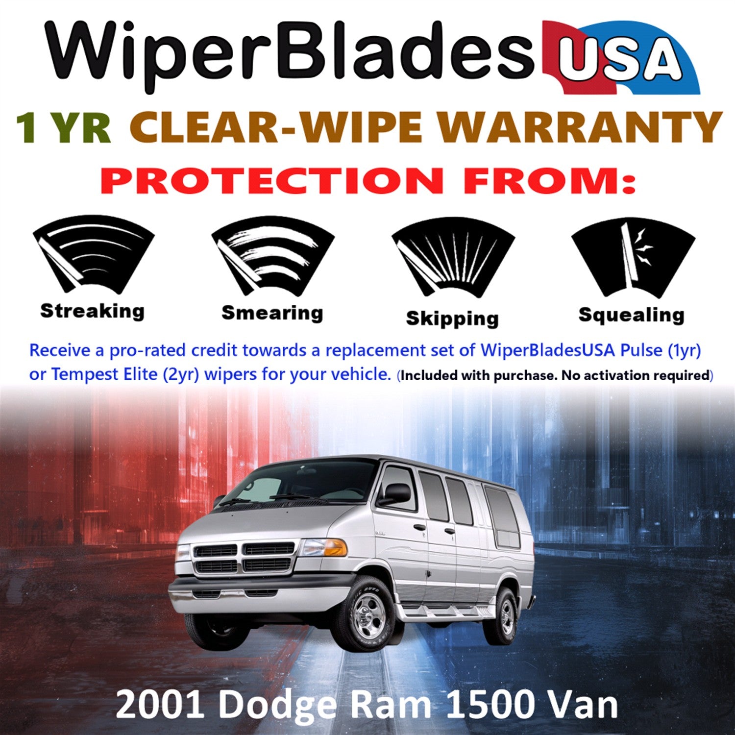 2001 Dodge Ram 1500 Van Front Wiper blades Set Includes 1yr Wear Warranty & Free Delivery