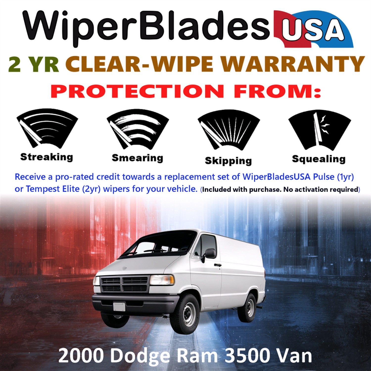2000 Dodge Ram 3500 Van Front Wiper blades Set  Includes 2yr Wear Warranty & Free Delivery