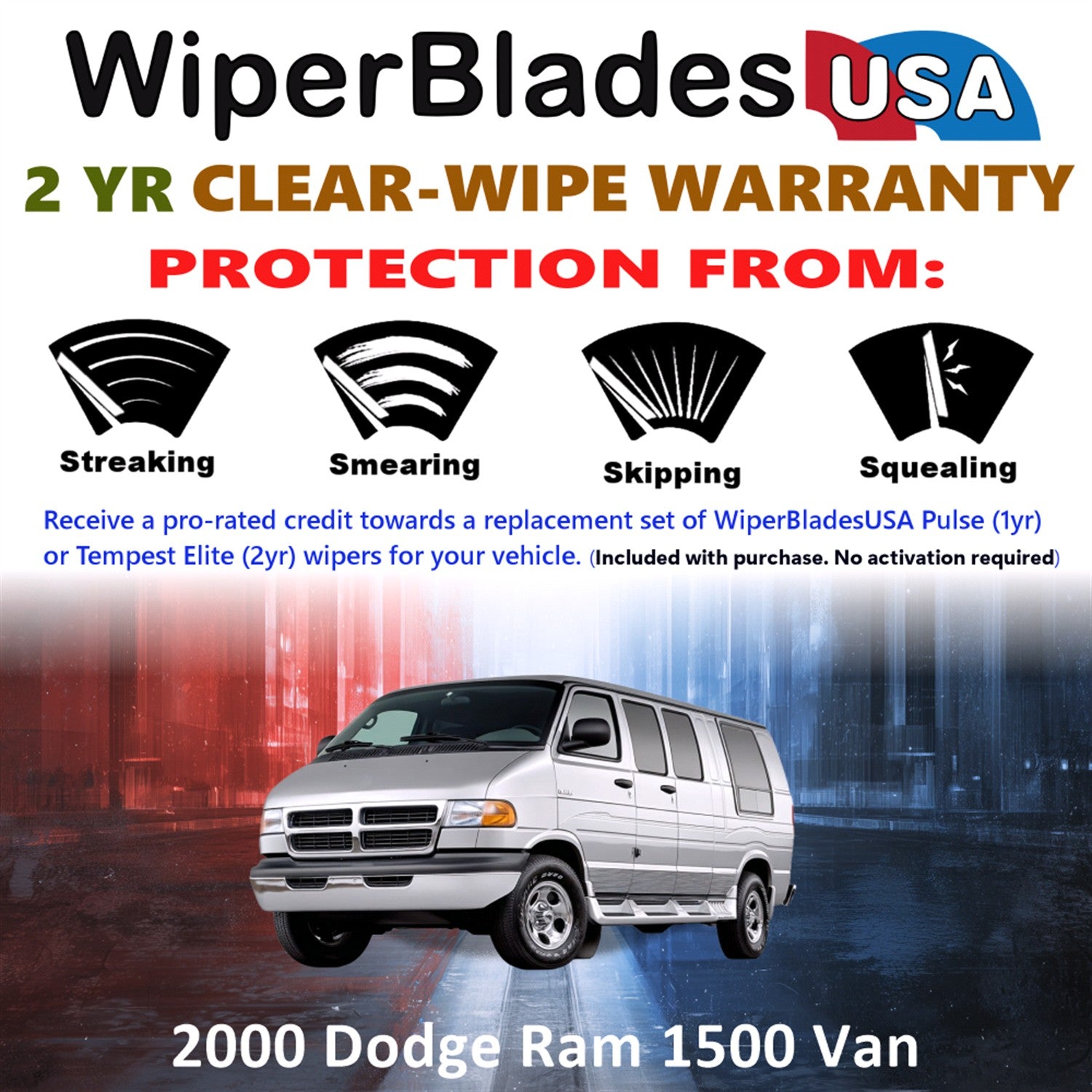 2000 Dodge Ram 1500 Van Front Wiper blades Set  Includes 2yr Wear Warranty & Free Delivery
