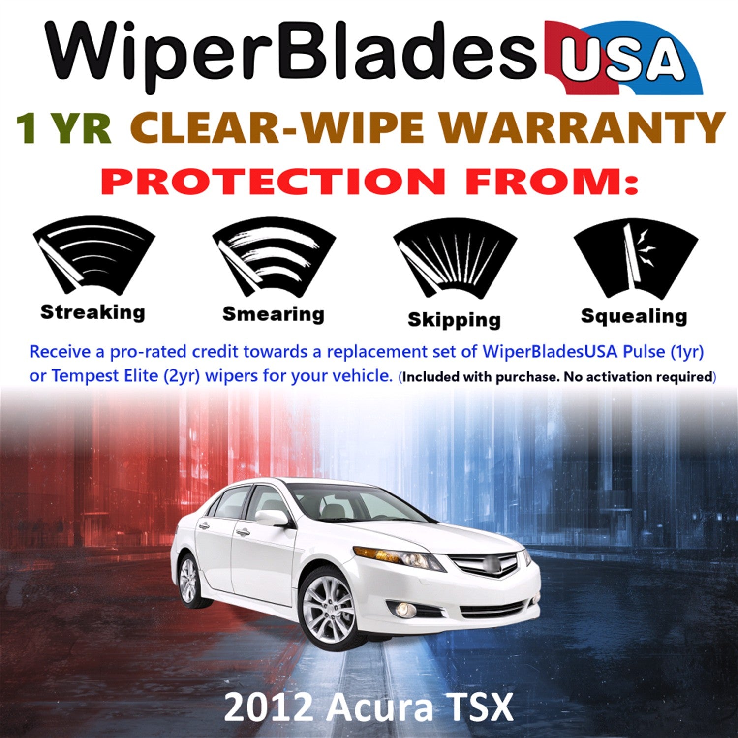 2012 Acura TSX Front Wiper blades Set Includes 1yr Wear Warranty & Free Delivery