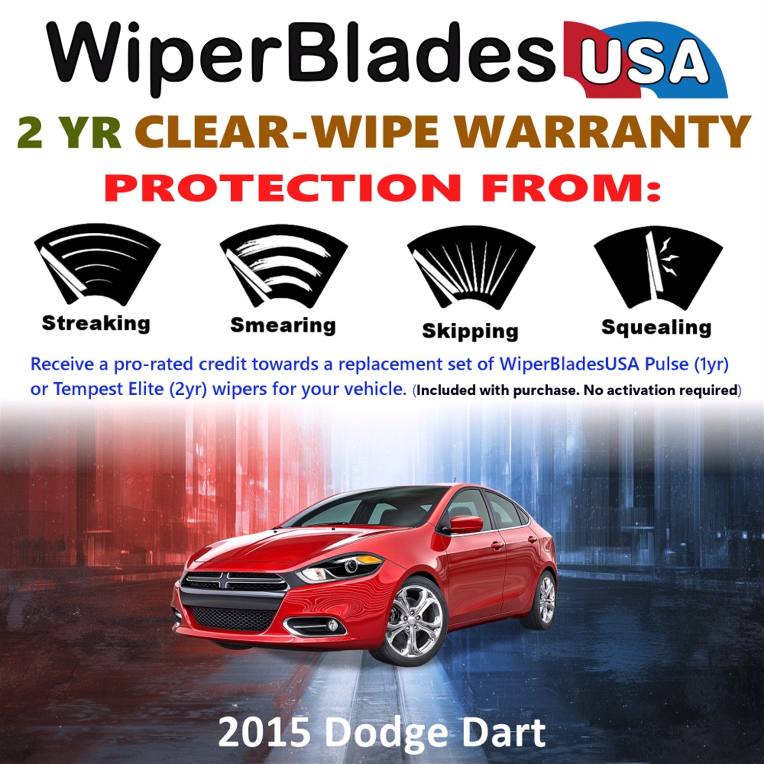 2015 Dodge Dart Front Wiper blades Set  Includes 2yr Wear Warranty & Free Delivery