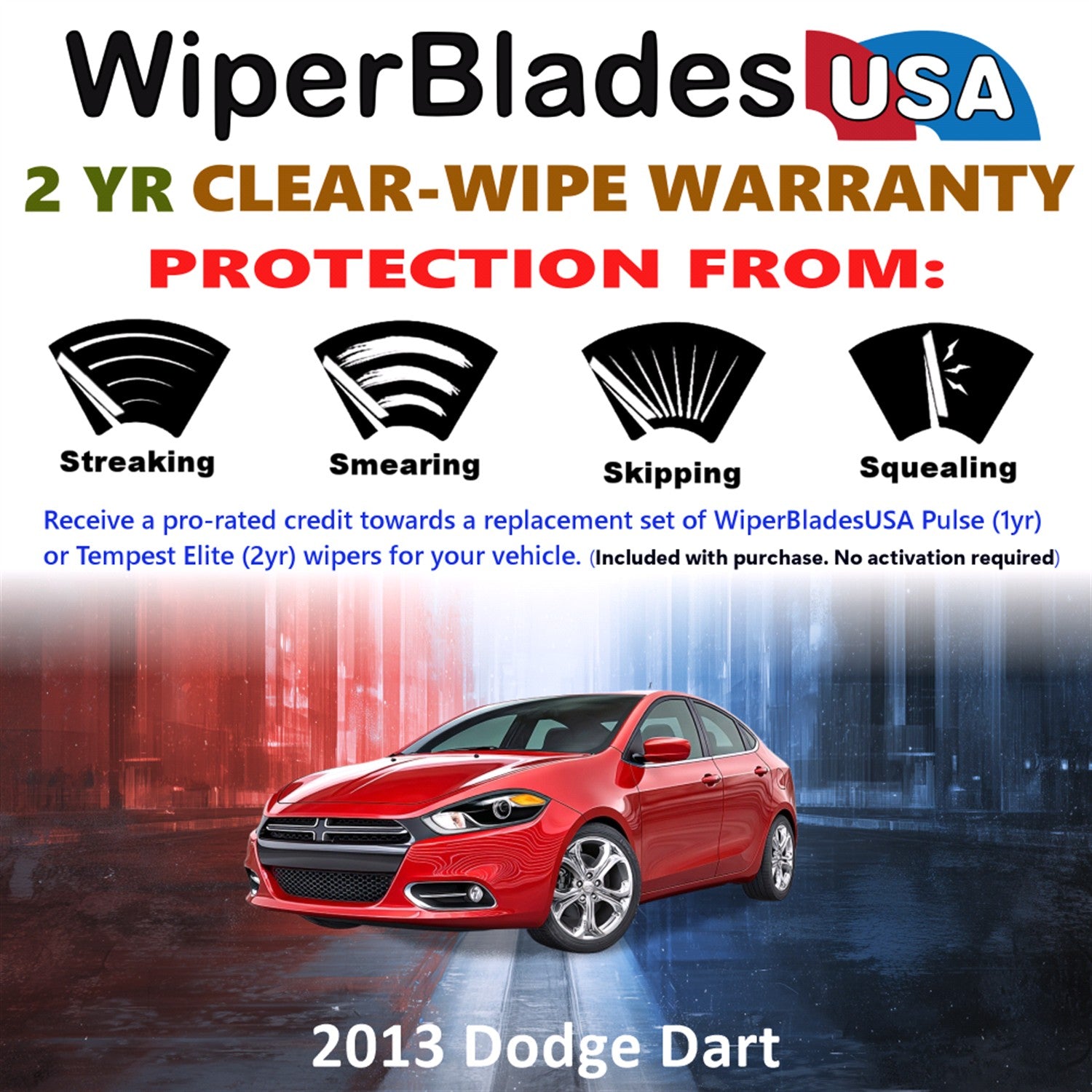 2013 Dodge Dart Front Wiper blades Set  Includes 2yr Wear Warranty & Free Delivery
