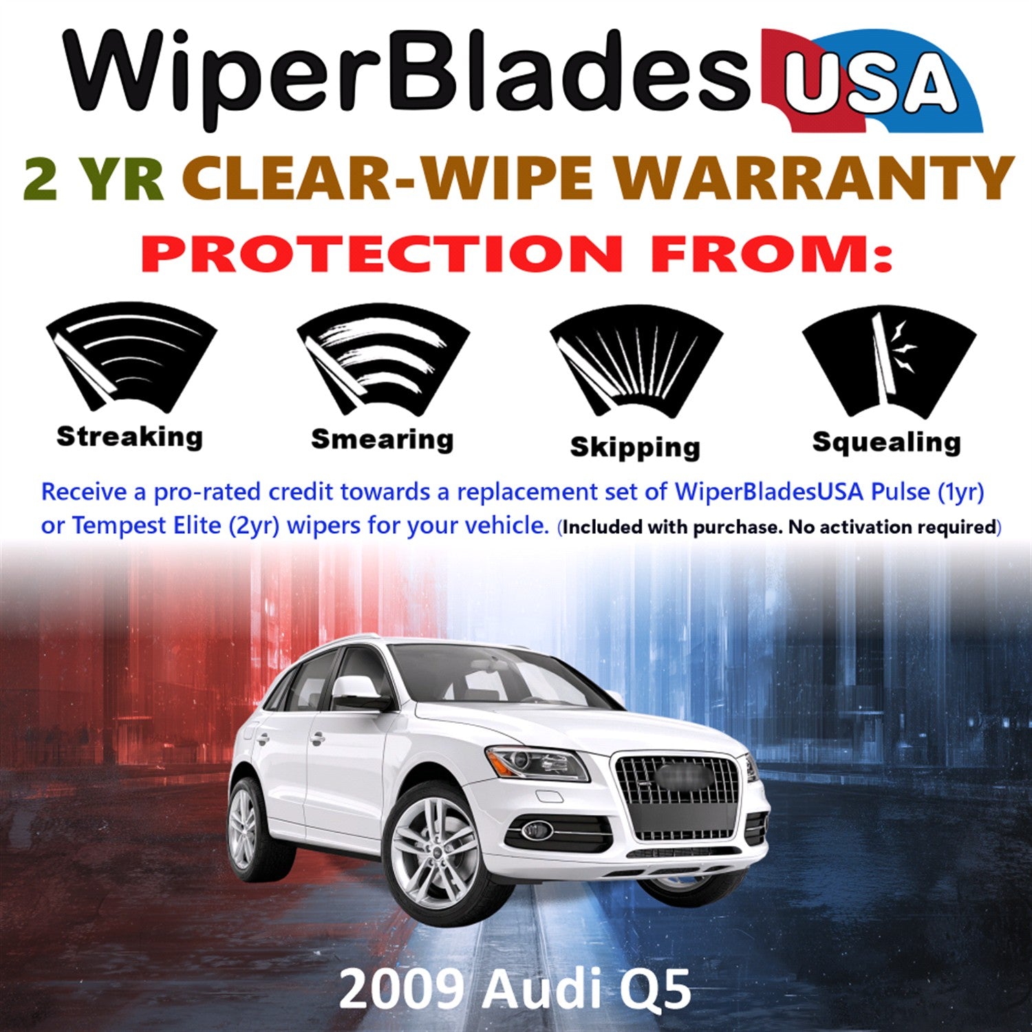 2009 Audi Q5 Front w/Rear Wiper blades Set  Includes 2yr Wear Warranty & Free Delivery