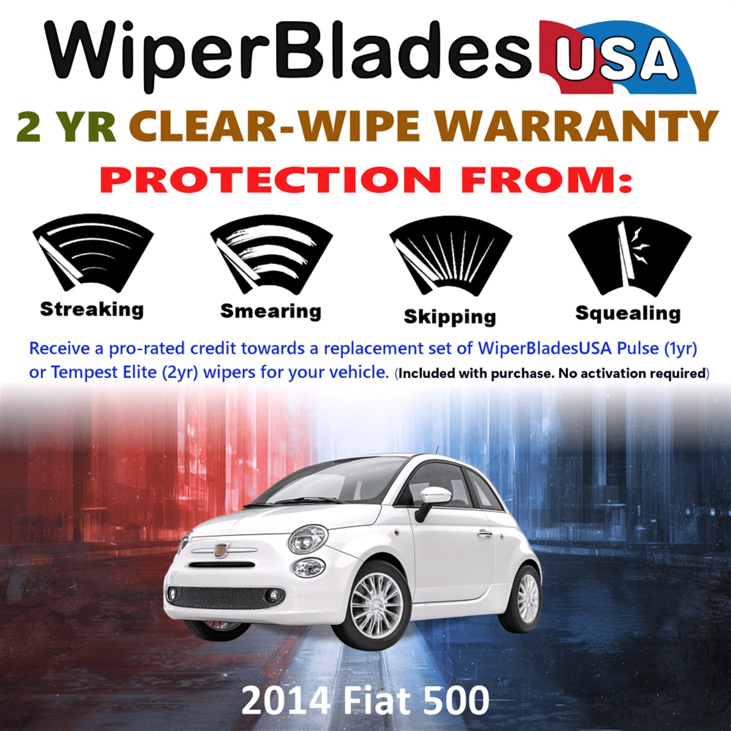 2014 Fiat 500 Front Wiper blades Set  Includes 2yr Wear Warranty & Free Delivery