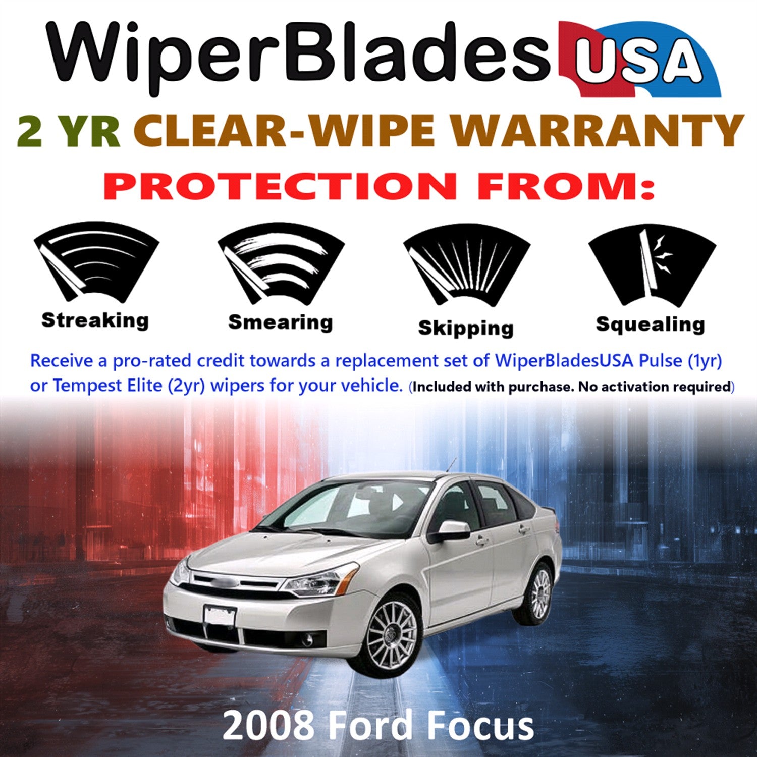 2008 Ford Focus Front Wiper blades Set  Includes 2yr Wear Warranty & Free Delivery