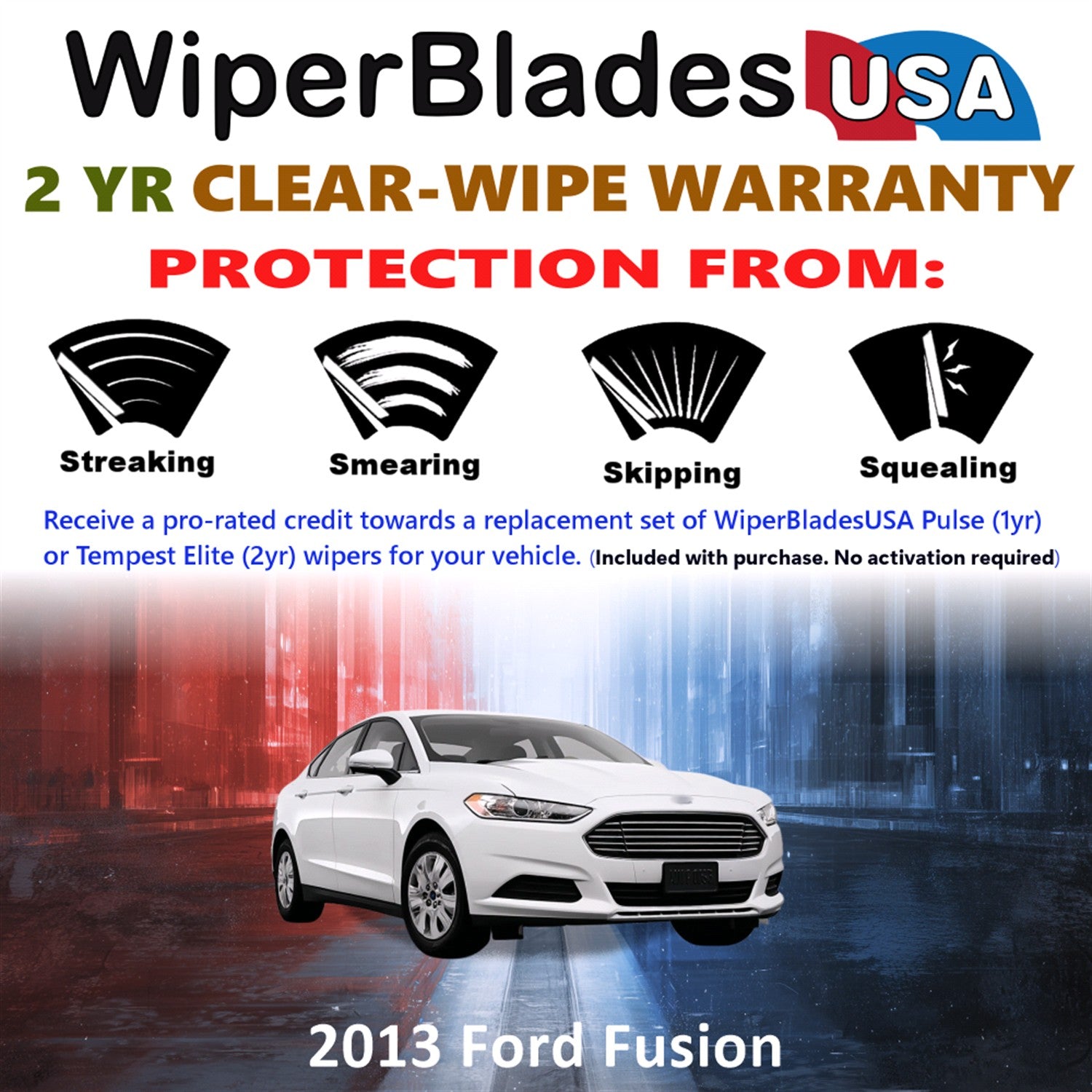 2013 Ford Fusion Front Wiper blades Set  Includes 2yr Wear Warranty & Free Delivery