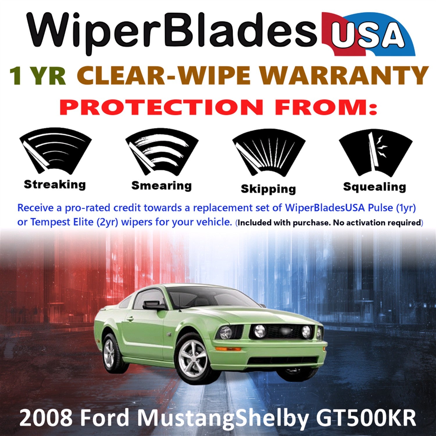 2008 Ford Mustang Shelby GT500KR Front Wiper blades Set Includes 1yr Wear Warranty & Free Delivery