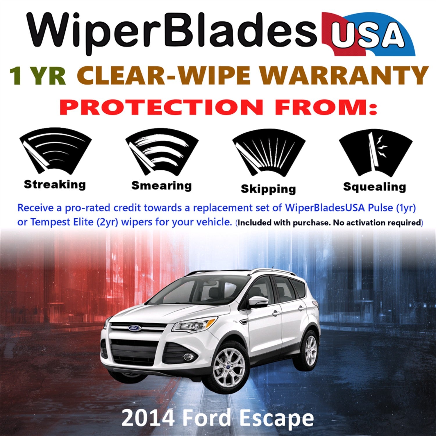 2014 Ford Escape Front w/Rear Wiper blades Set Includes 1yr Wear Warranty & Free Delivery
