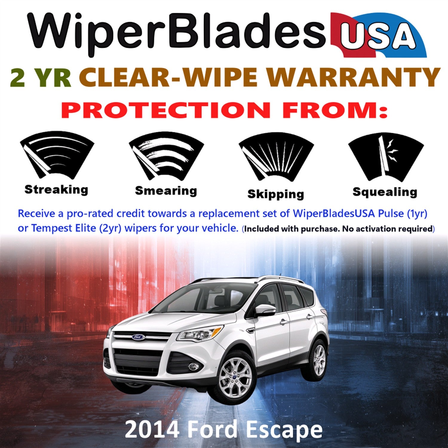 2014 Ford Escape Front w/Rear Wiper blades Set  Includes 2yr Wear Warranty & Free Delivery