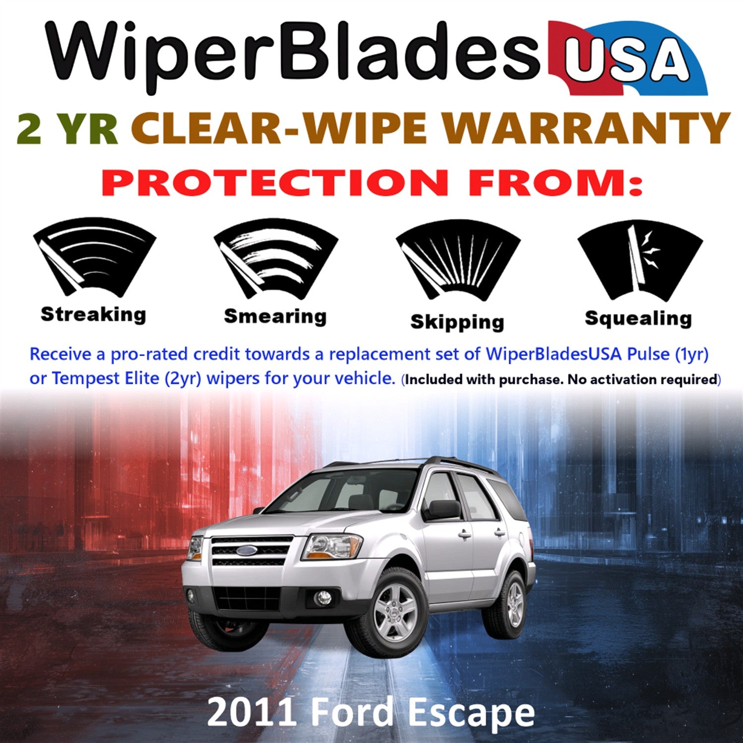 2011 Ford Escape Front Wiper blades Set  Includes 2yr Wear Warranty & Free Delivery