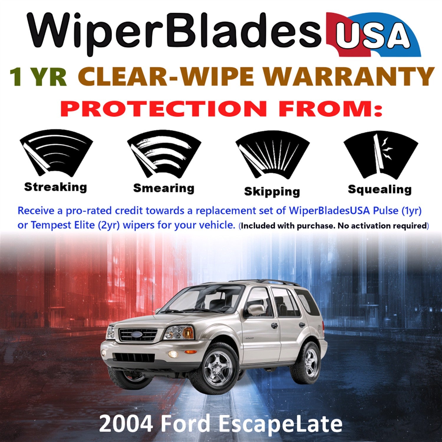 2004 Ford Escape Late Front w/Rear Wiper blades Set Includes 1yr Wear Warranty & Free Delivery