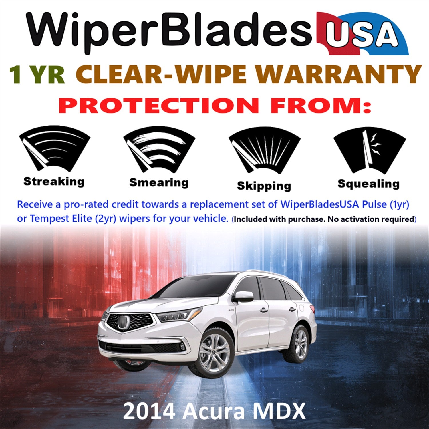 2014 Acura MDX Front w/Rear Wiper blades Set Includes 1yr Wear Warranty & Free Delivery