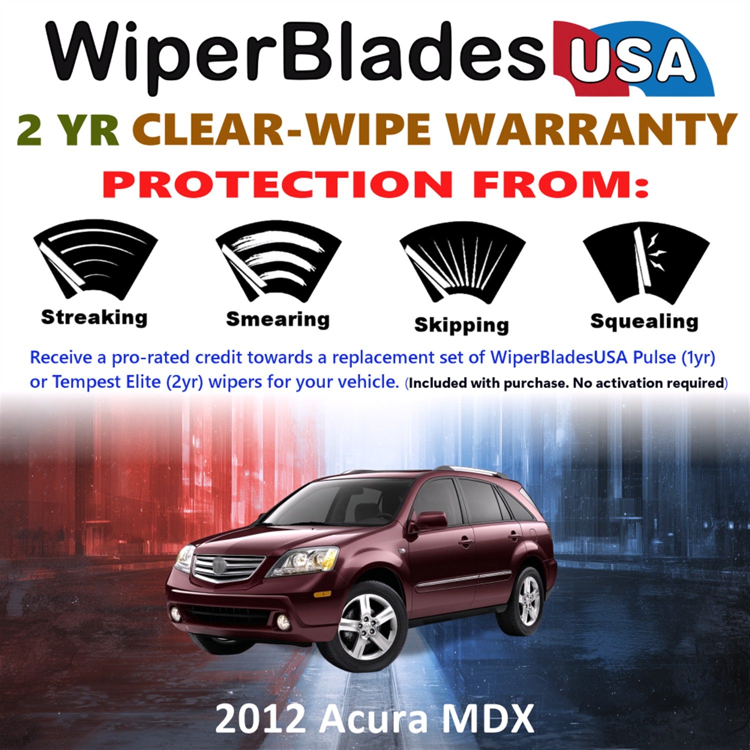 2012 Acura MDX Front Wiper blades Set  Includes 2yr Wear Warranty & Free Delivery